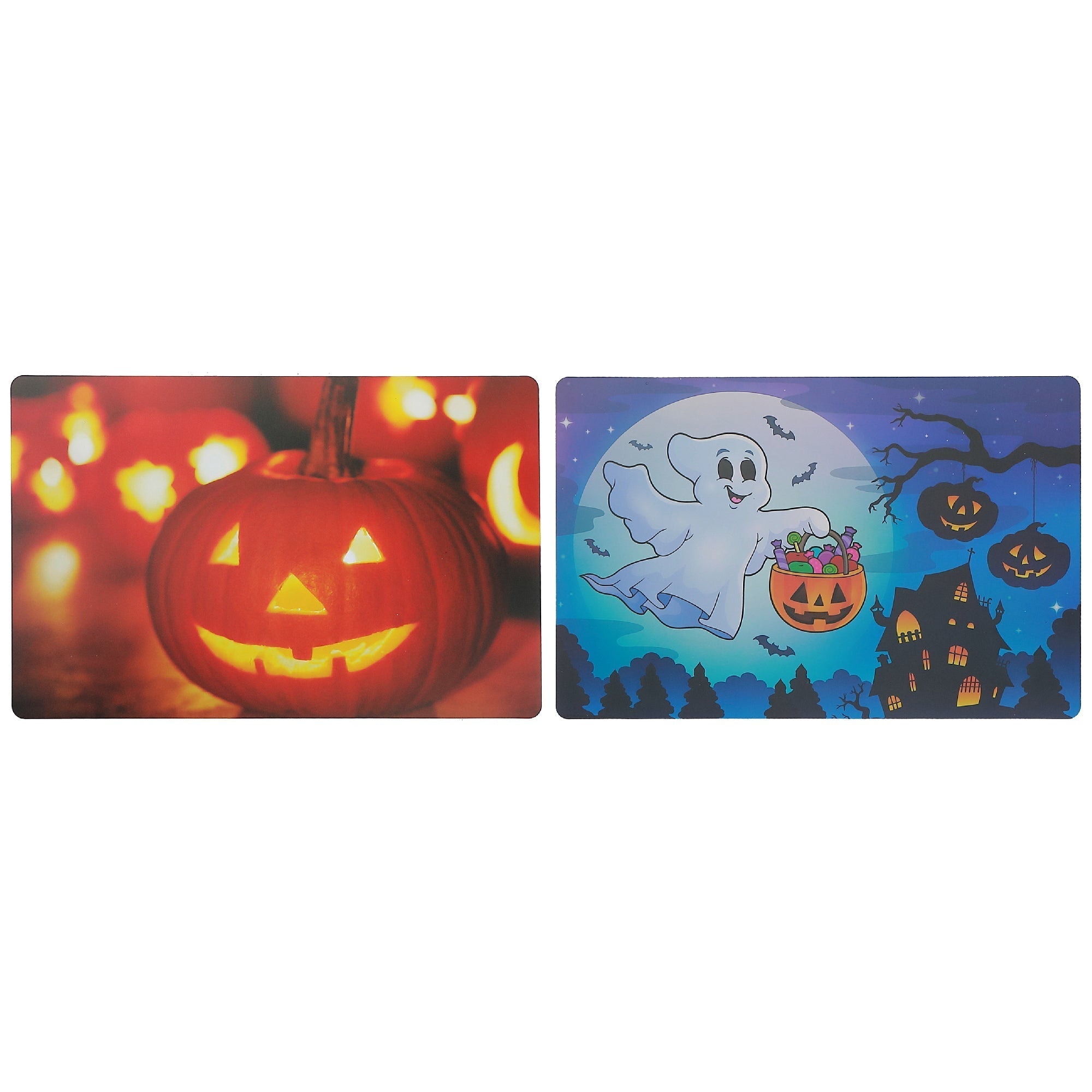 Flying Ghost & Jack O’Lantern Reversible Plastic Placemat Set of 12 – Halloween Table Decor