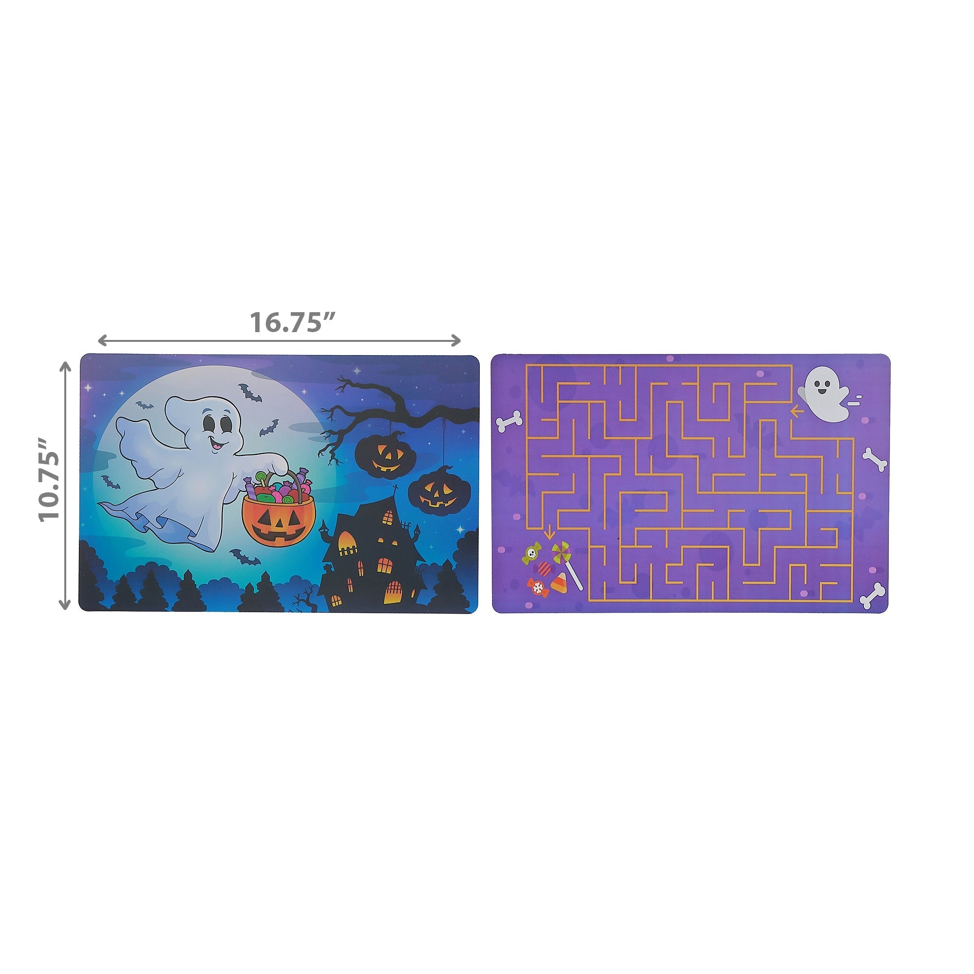 Flying Ghost & Pac-Man Reversible Plastic Placemat Set of 12 – Halloween Table Decor