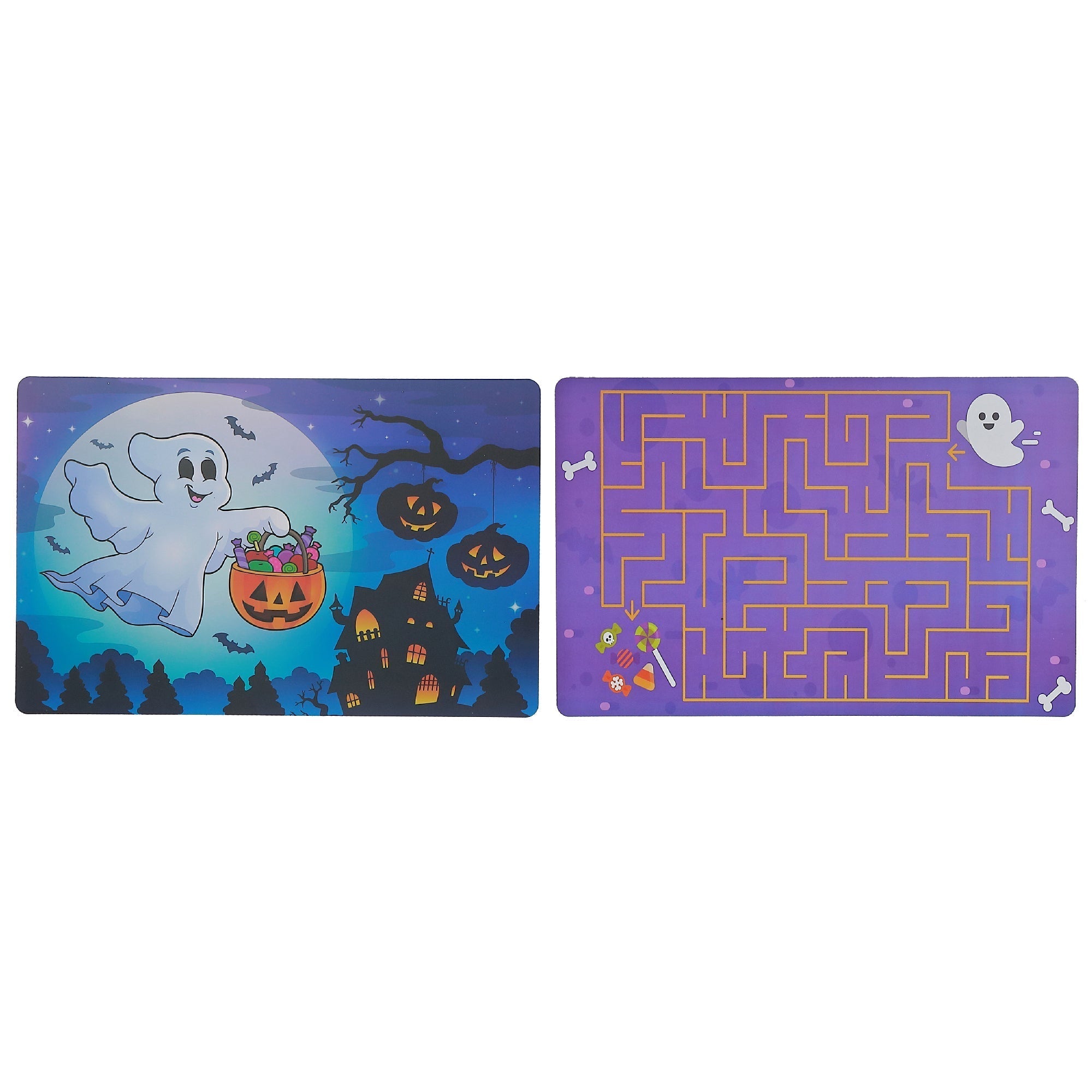 Flying Ghost & Pac-Man Reversible Plastic Placemat Set of 12 – Halloween Table Decor