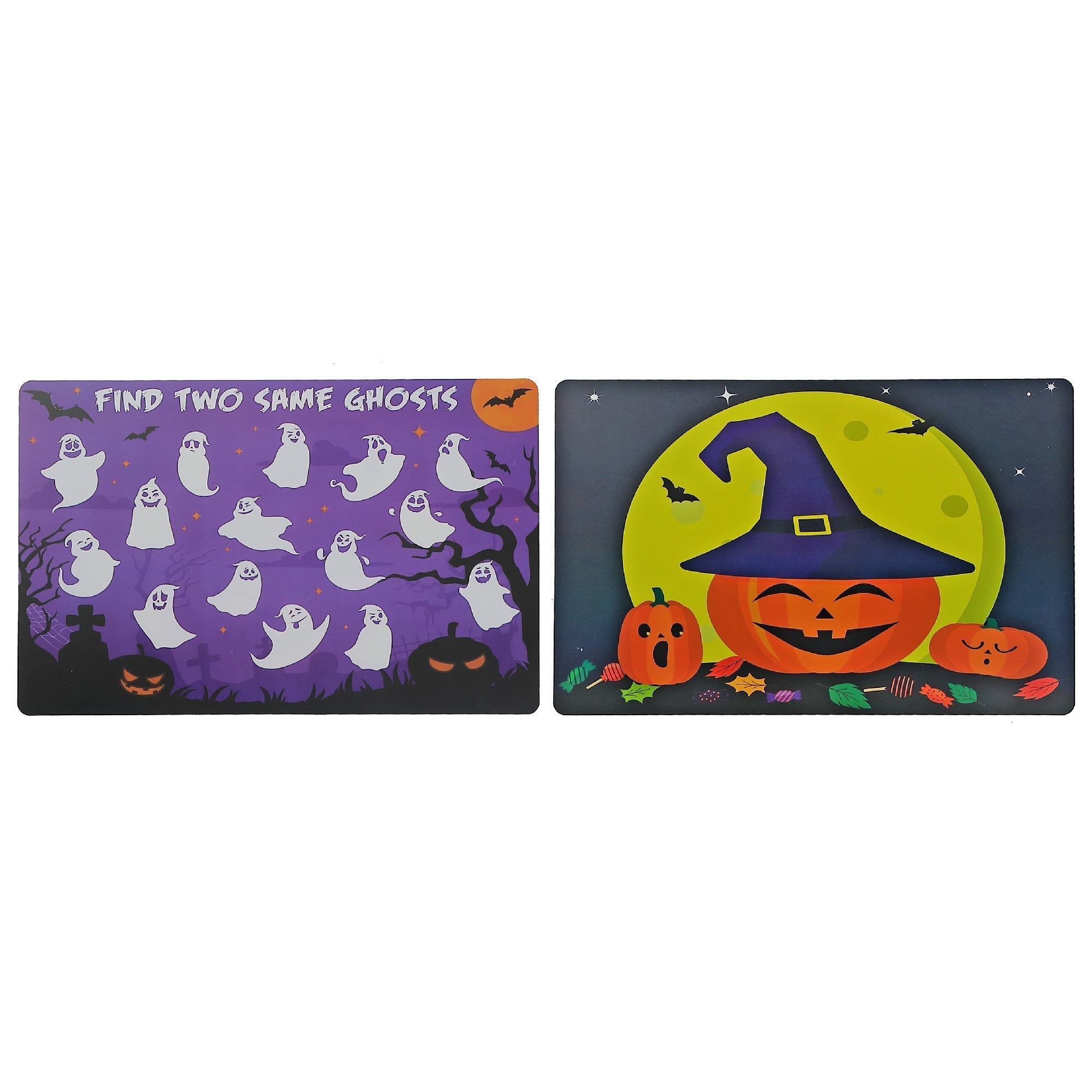 Multi Ghost & Pumpkin Reversible Plastic Placemat Set of 12 – Halloween Table Decor