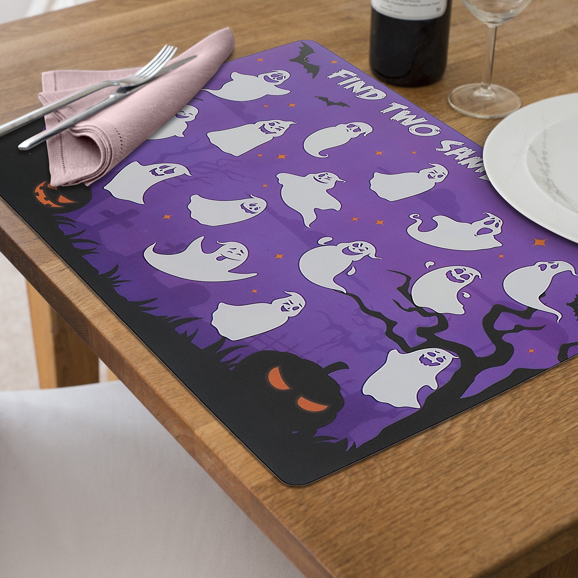 Multi Ghost & Pumpkin Reversible Plastic Placemat Set of 12 – Halloween Table Decor
