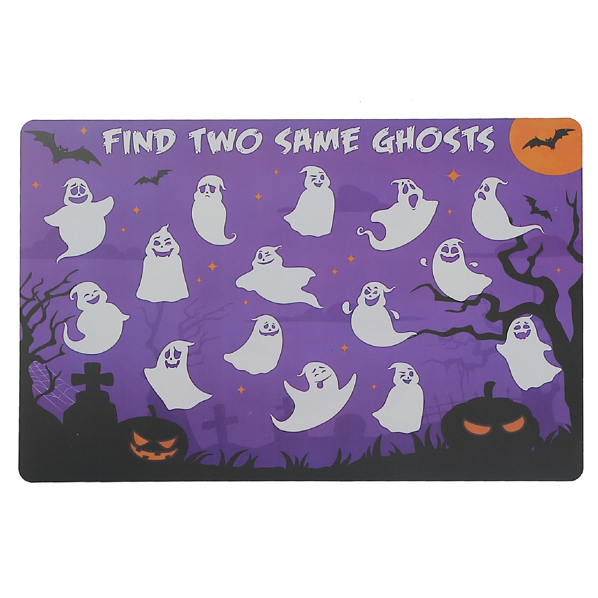Multi Ghost & Pumpkin Reversible Plastic Placemat Set of 12 – Halloween Table Decor