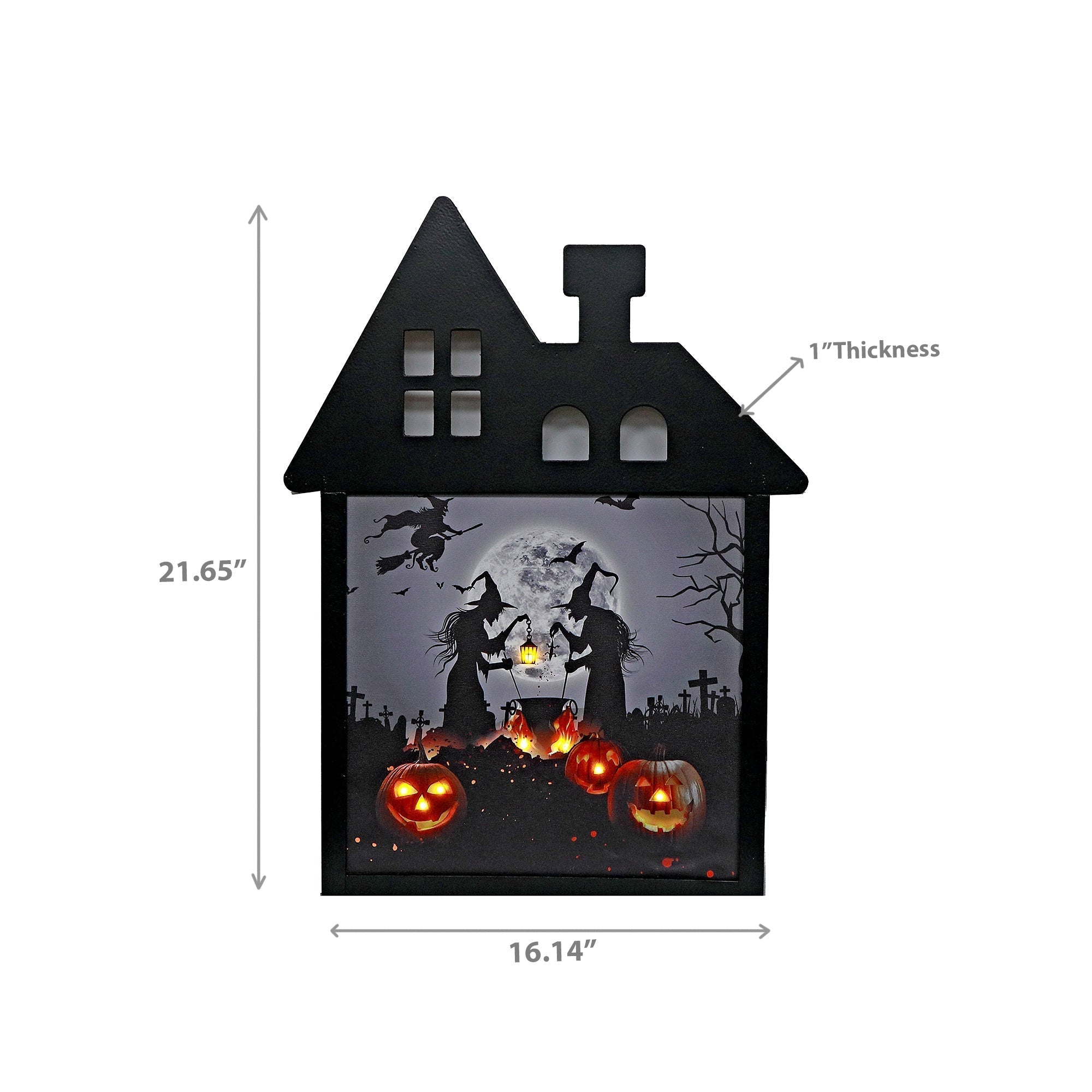 LED PVC House Frame Wall Art Witches and Pumpkins – Halloween Wall Decor, Illuminated Spooky Scene, Holiday Home Decoration