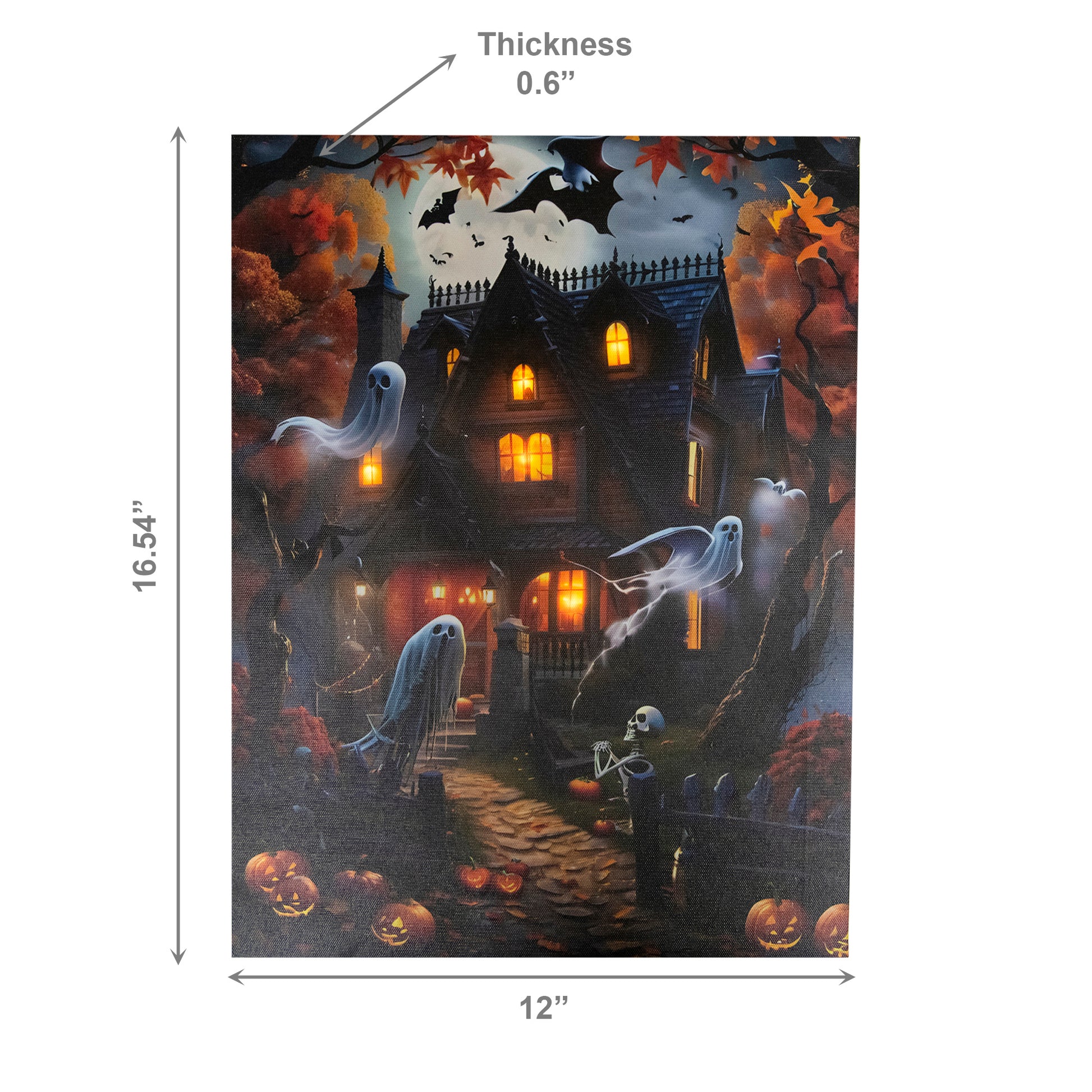 LED Canvas Wall Art Haunted House Ghosts and Bats, Wall Decor, Holiday Decor