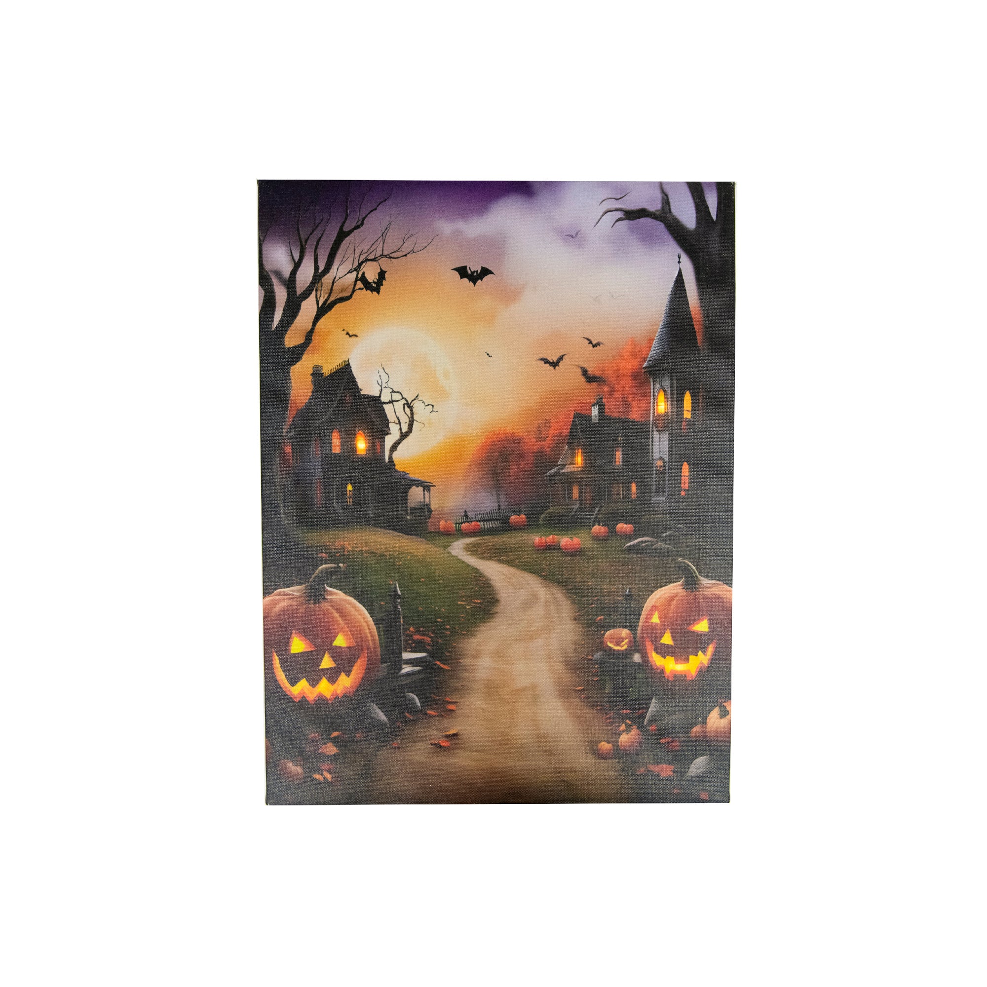 LED Canvas Wall Art Orange Sky Street Pumpkin, Fall Harvest, Wall Decor, Holiday Decor- Set of 2