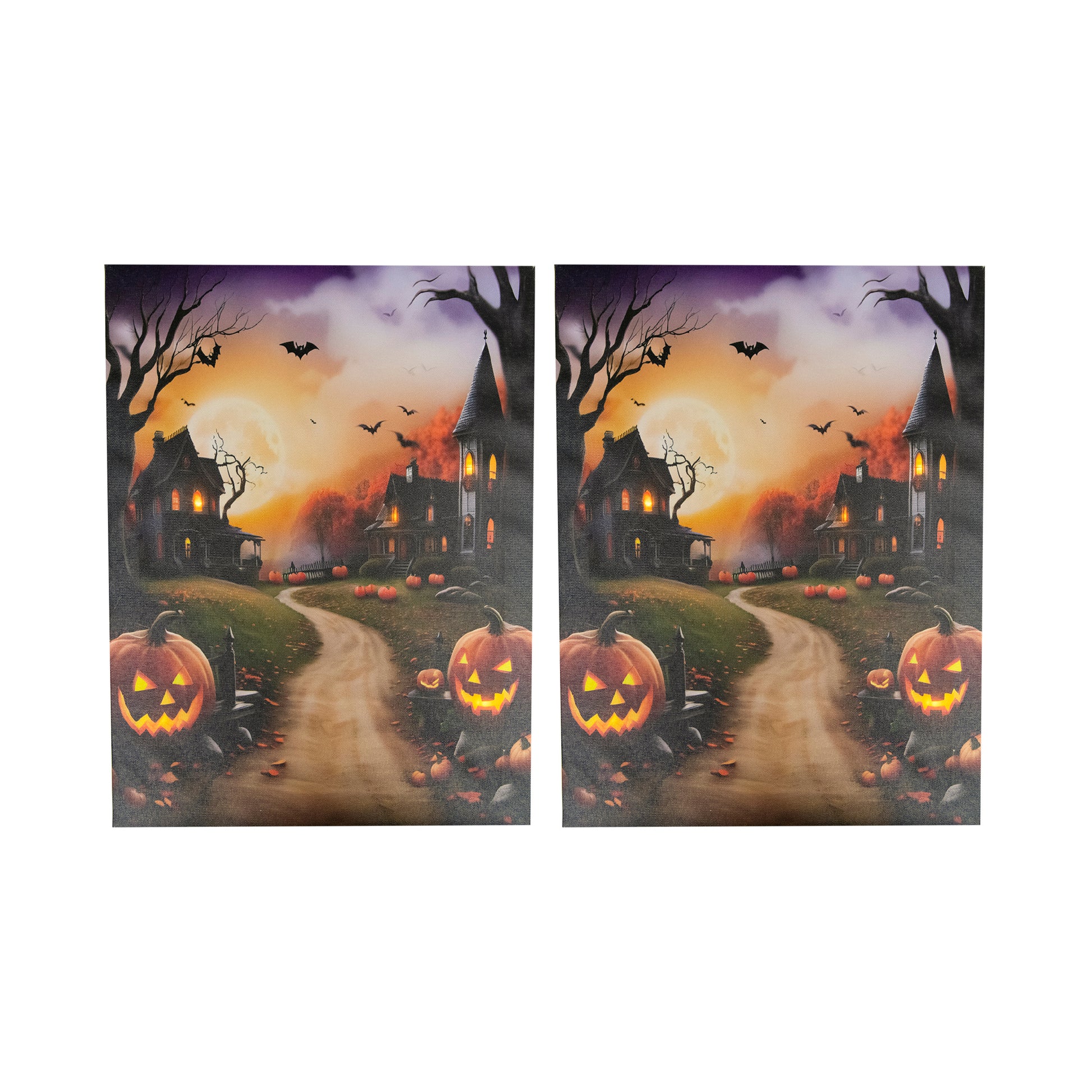 LED Canvas Wall Art Orange Sky Street Pumpkin, Fall Harvest, Wall Decor, Holiday Decor- Set of 2