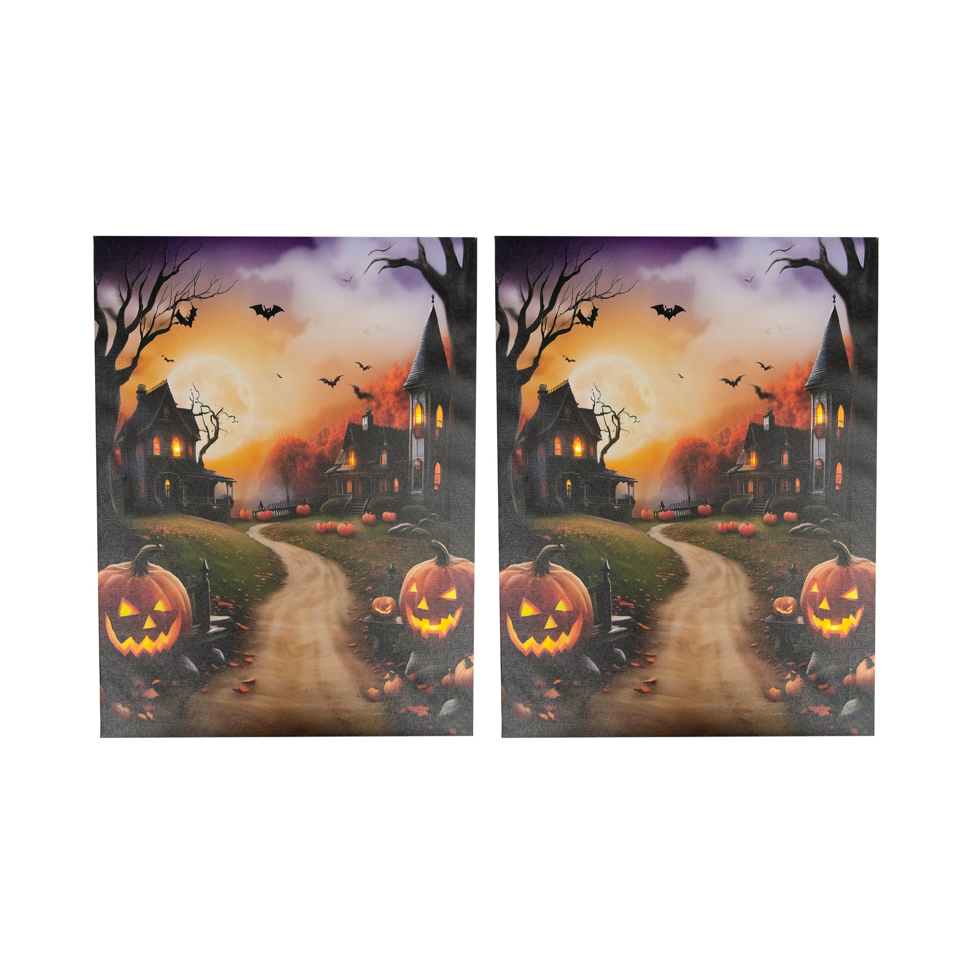 LED Canvas Wall Art Orange Sky Street Pumpkin, Fall Harvest, Wall Decor, Holiday Decor- Set of 2