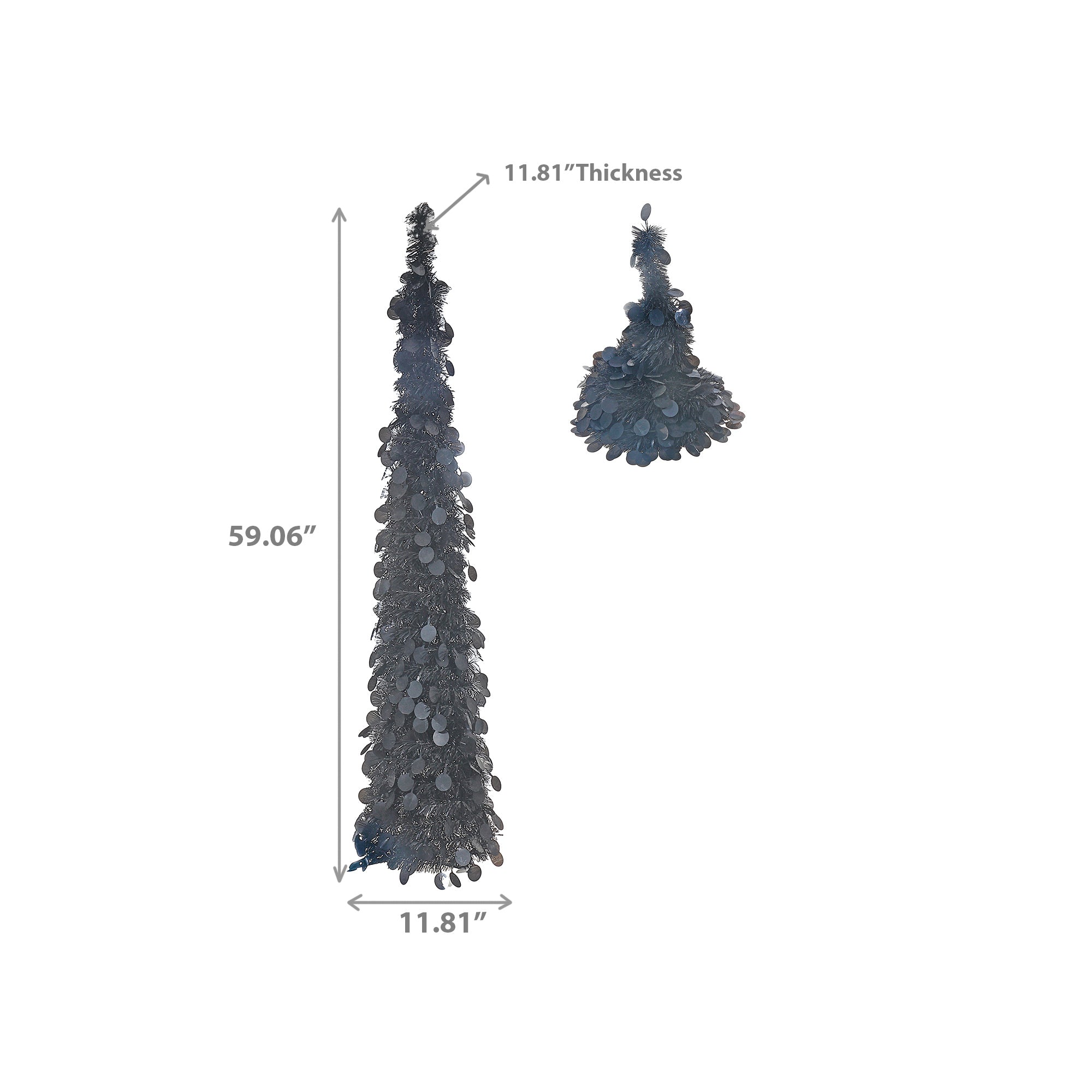 Black Pop-Up Halloween Tinsel Tree with Stand – Halloween Tabletop Decor, Spooky Indoor Decoration, Seasonal Holiday Accent