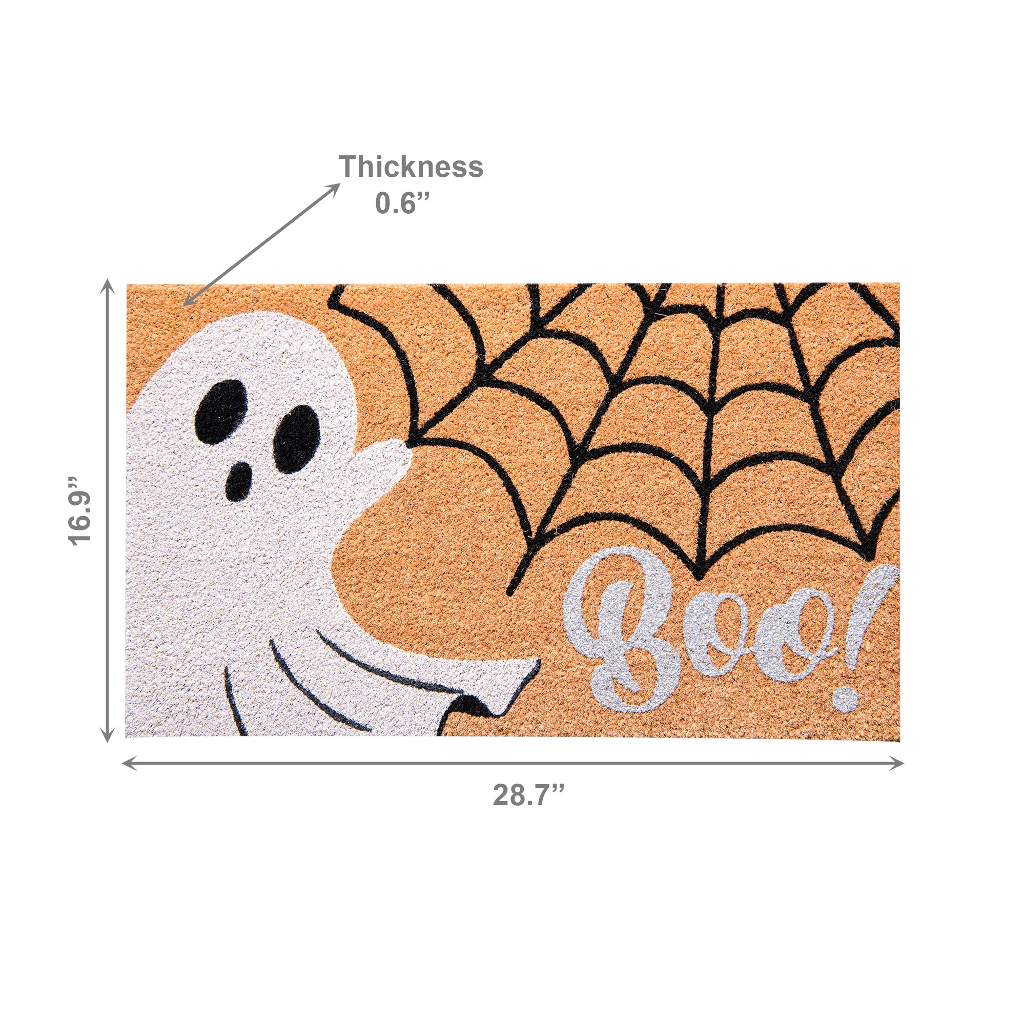 Coir Door Mat Ghost and Cobwebs Boo! with Glitter, Halloween, Door Mat, Holiday Decor