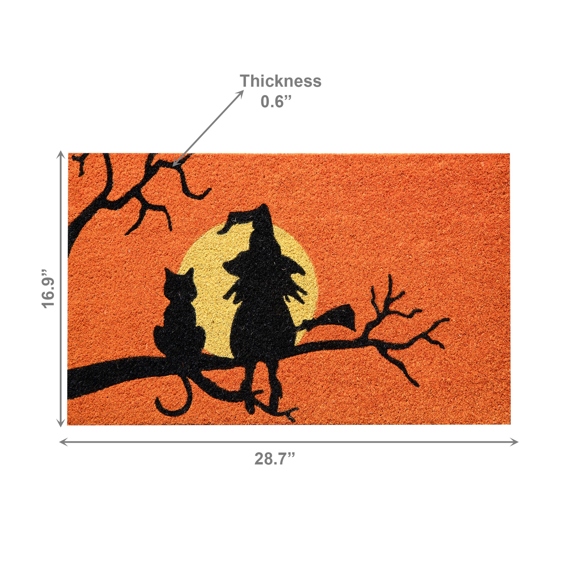 Coir Door Mat Witch, Cat, and Moon, Halloween, Door Mat, Holiday Decor