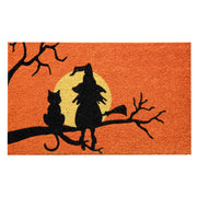 Coir Door Mat Witch, Cat, and Moon, Halloween, Door Mat, Holiday Decor