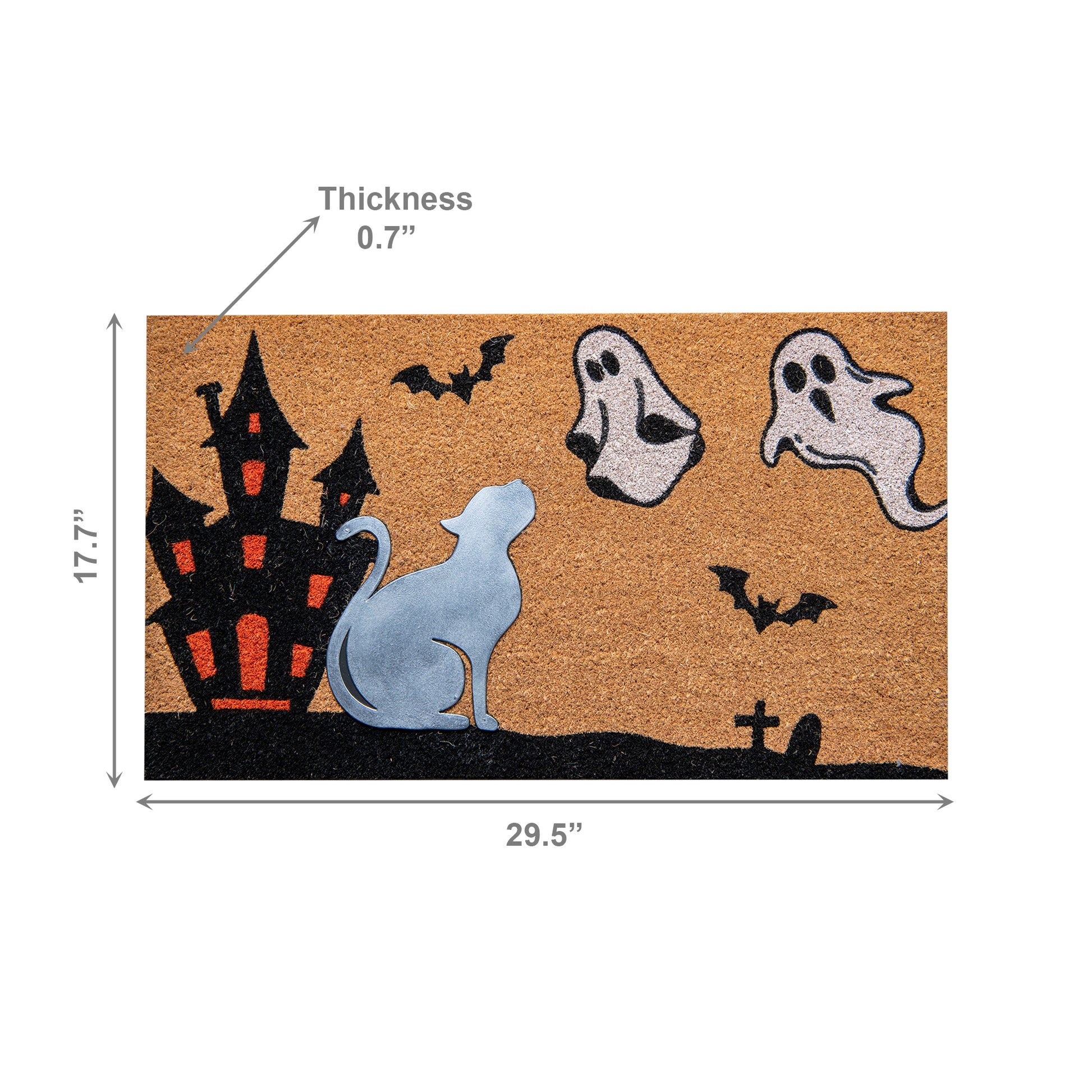 Coir Mat with Rubber Accent Ghosts with Cat Accent, Door Mat, Holiday Decor