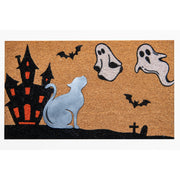 Coir Mat with Rubber Accent Ghosts with Cat Accent, Door Mat, Holiday Decor