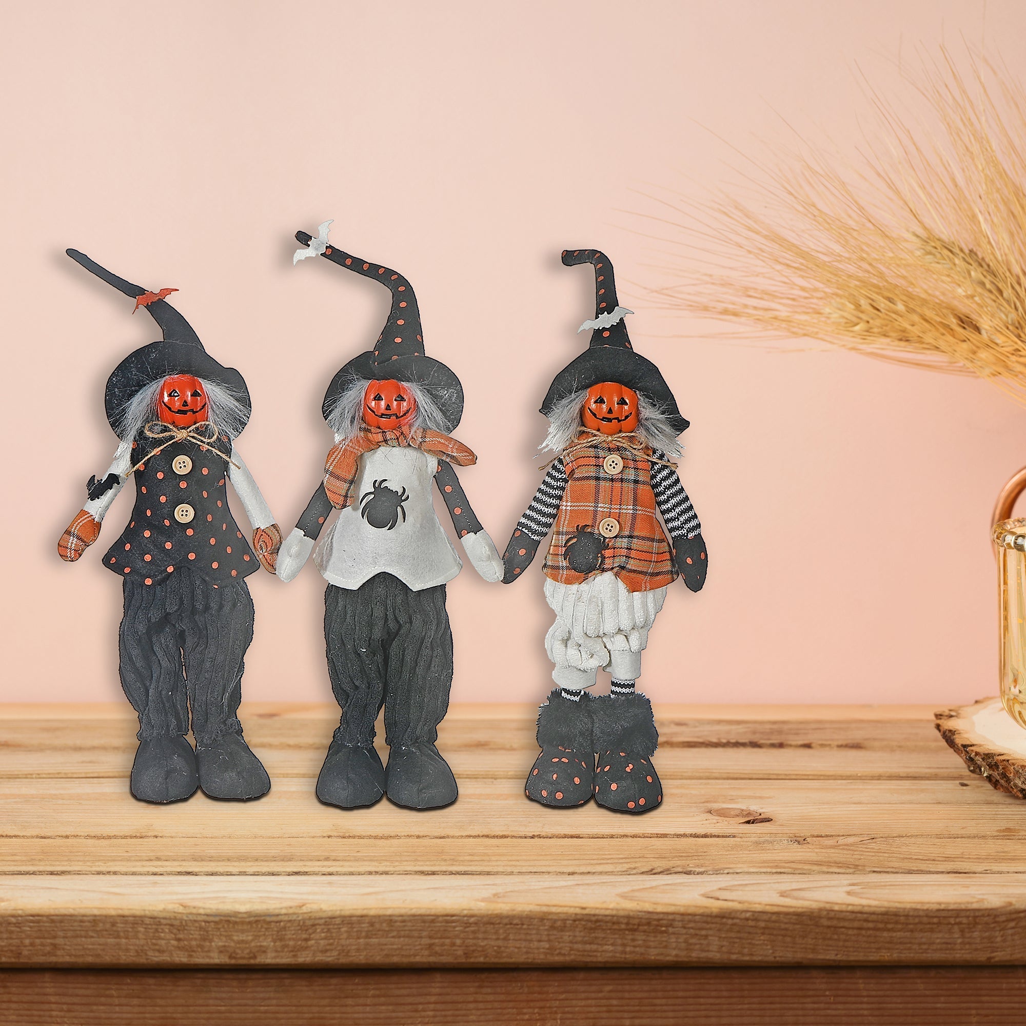 Cotton Standing Witch Figurine, Halloween Decoration, Spooky Tabletop Decor - Set Of 3