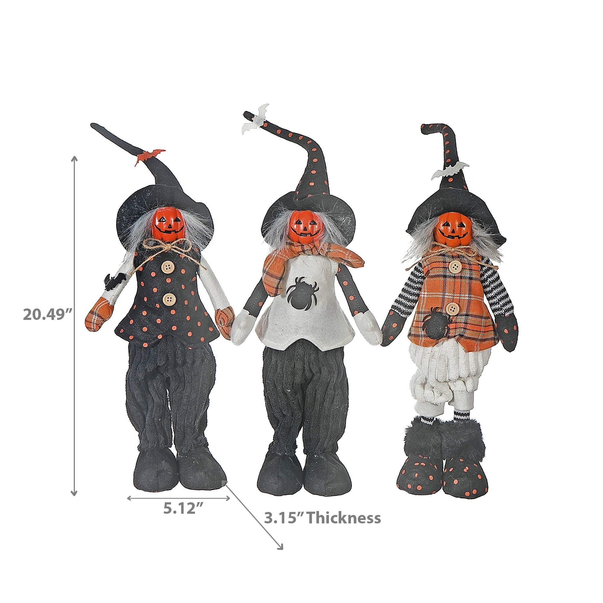 Cotton Standing Witch Figurine, Halloween Decoration, Spooky Tabletop Decor - Set Of 3