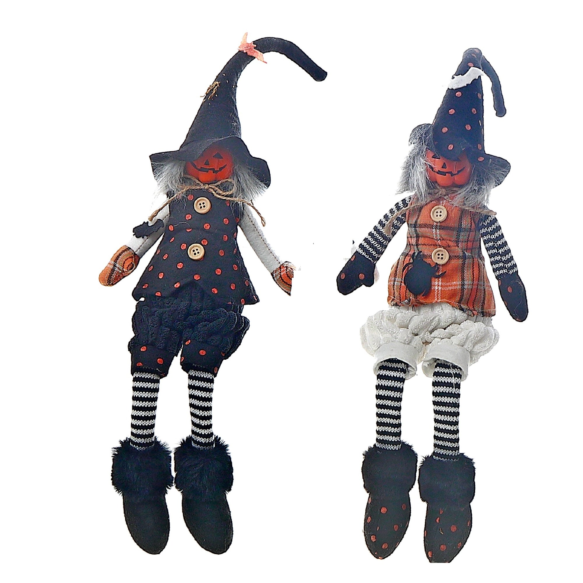 Cotton Sitting Witch Figurine, Halloween Decoration, Spooky Tabletop Decor - Set Of 3