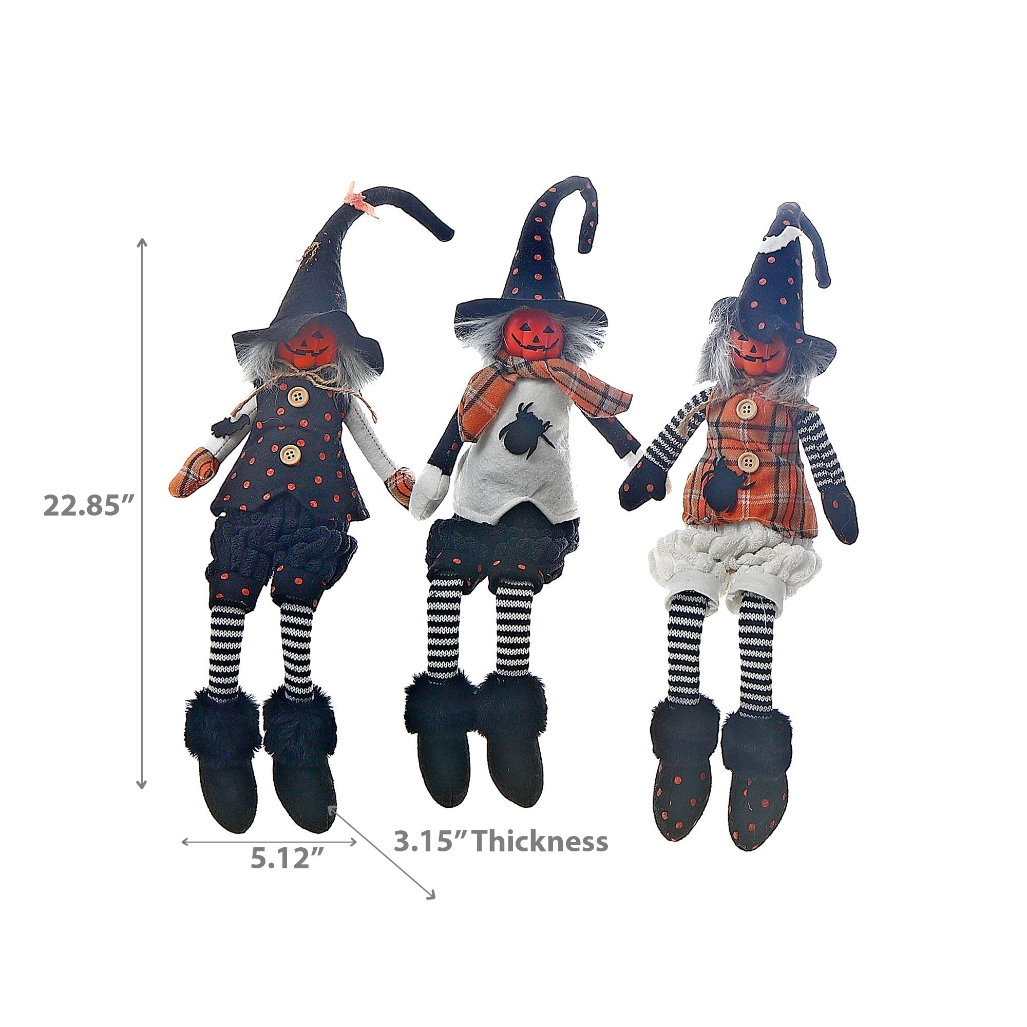 Cotton Sitting Witch Figurine, Halloween Decoration, Spooky Tabletop Decor - Set Of 3