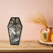 LED Coffin Decor Spider Web with Timer – Halloween Tabletop Decoration, Illuminated Spooky Accent, Seasonal Holiday Decor
