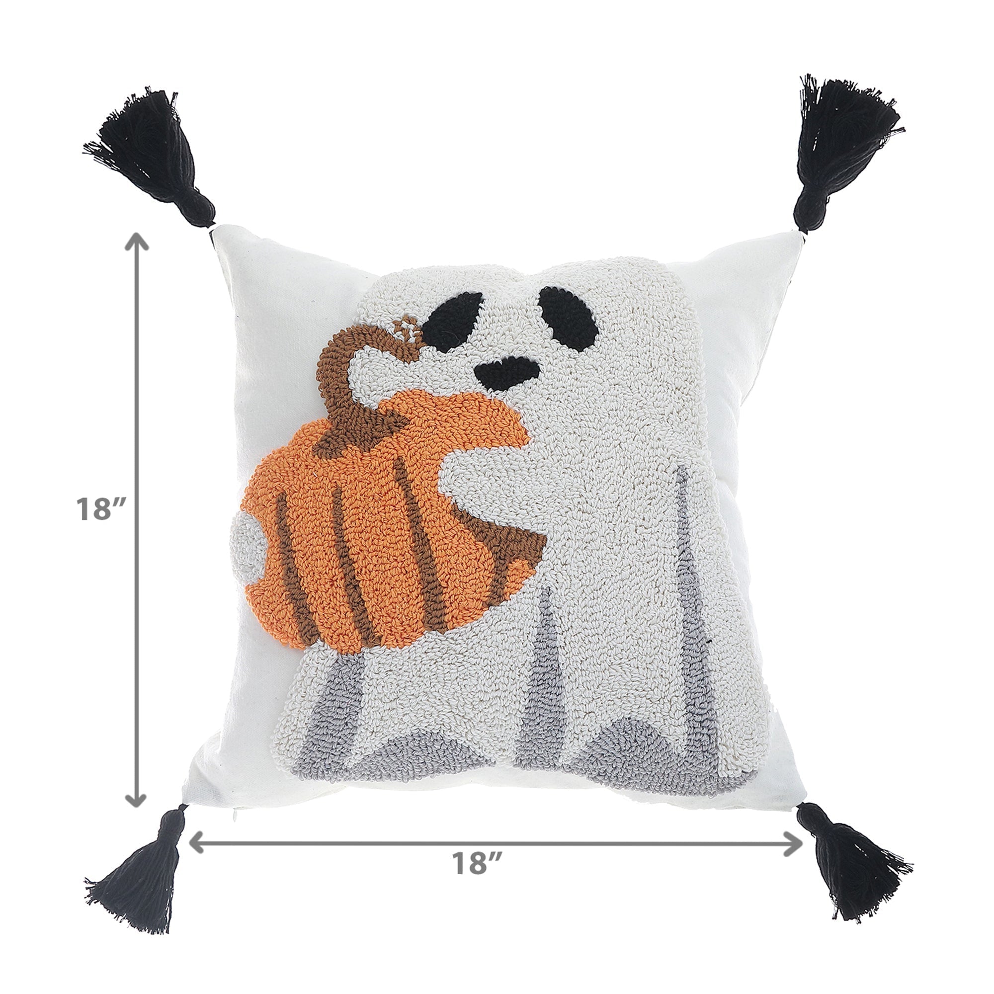 Cotton Embroidered Ghost with Pumpkin Cushion - Set of 2, Halloween Decor, Autumn Pillow, Seasonal Accent