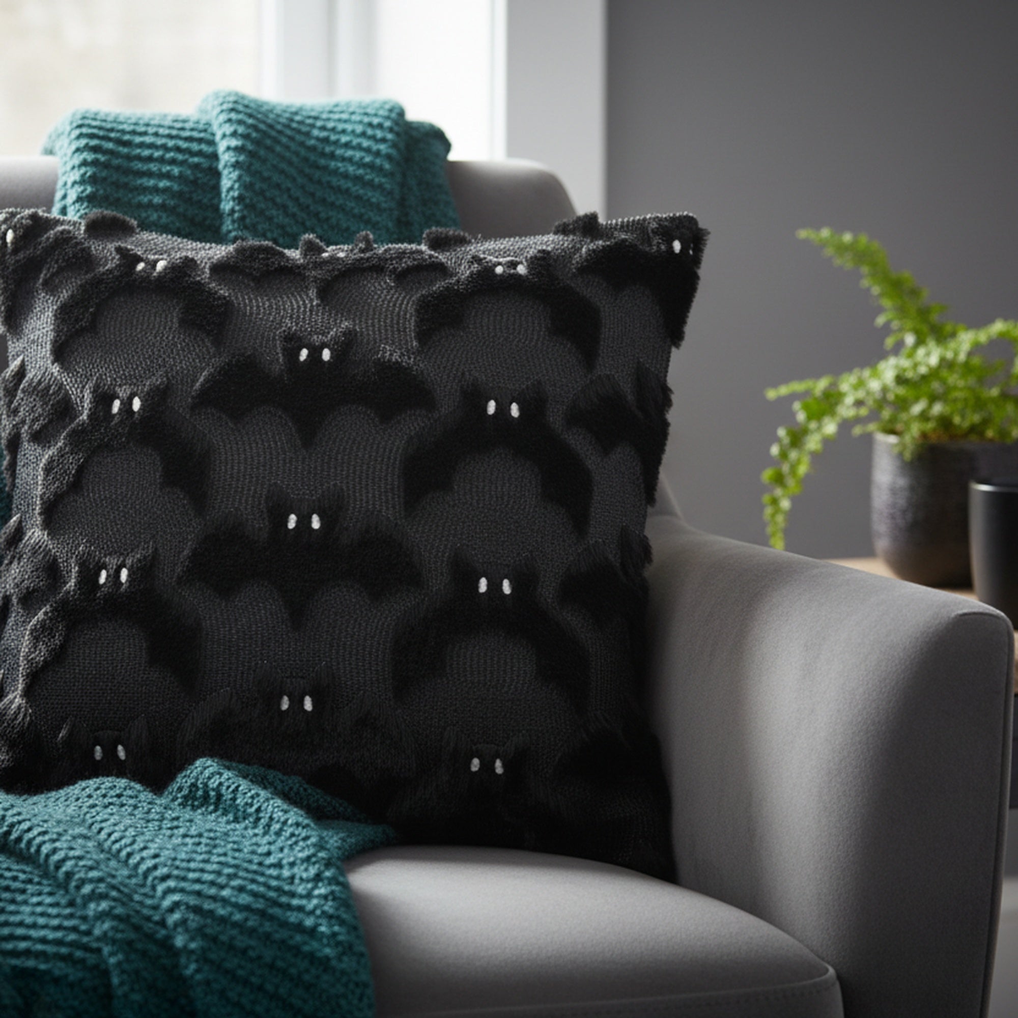 Polyester Fleece Embroidered Cushion Bats, Throw Pillow, Holiday Decor- Set of 2