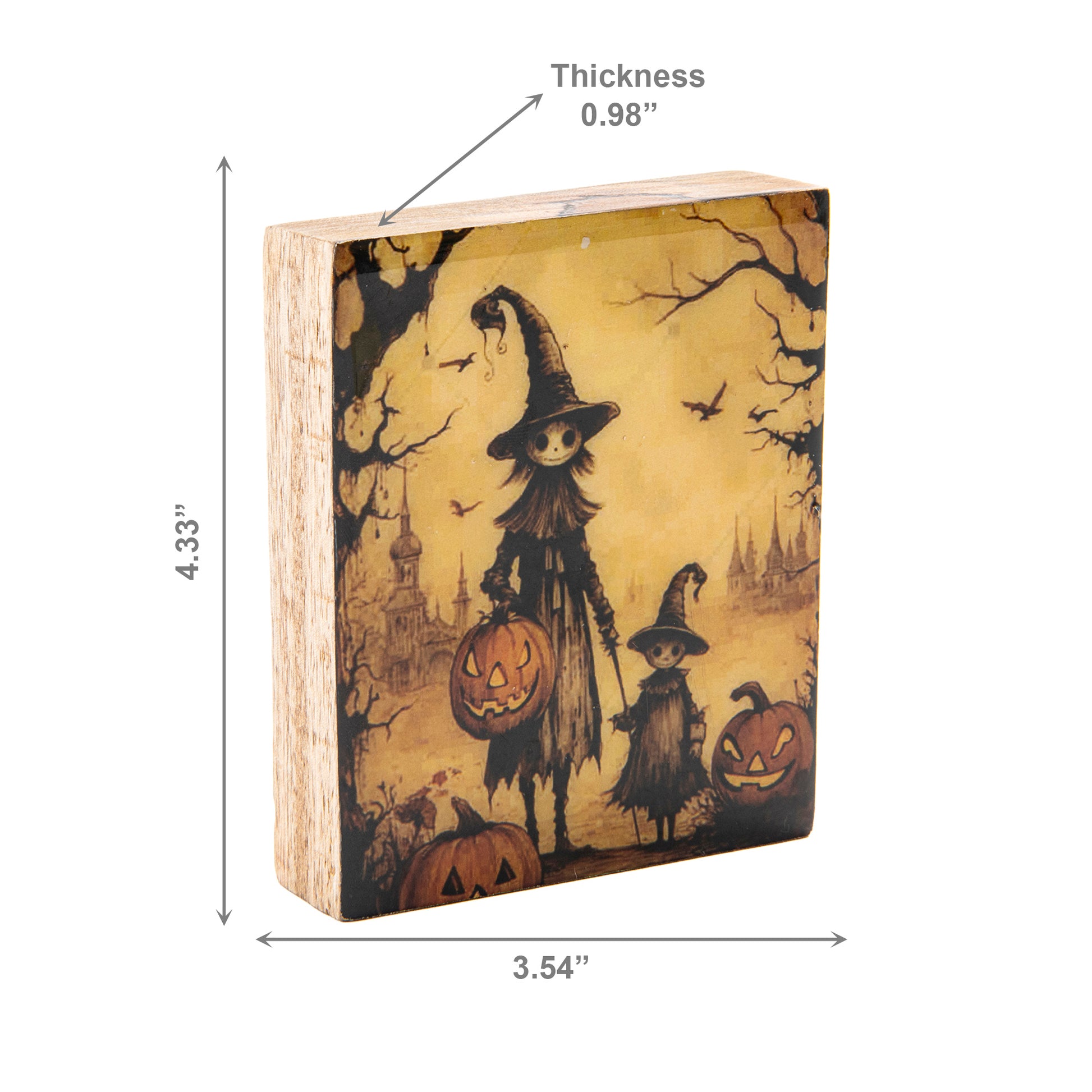 Print Block Halloween Witch & Pumpkin, Halloween, Holiday Decor- Set of 2