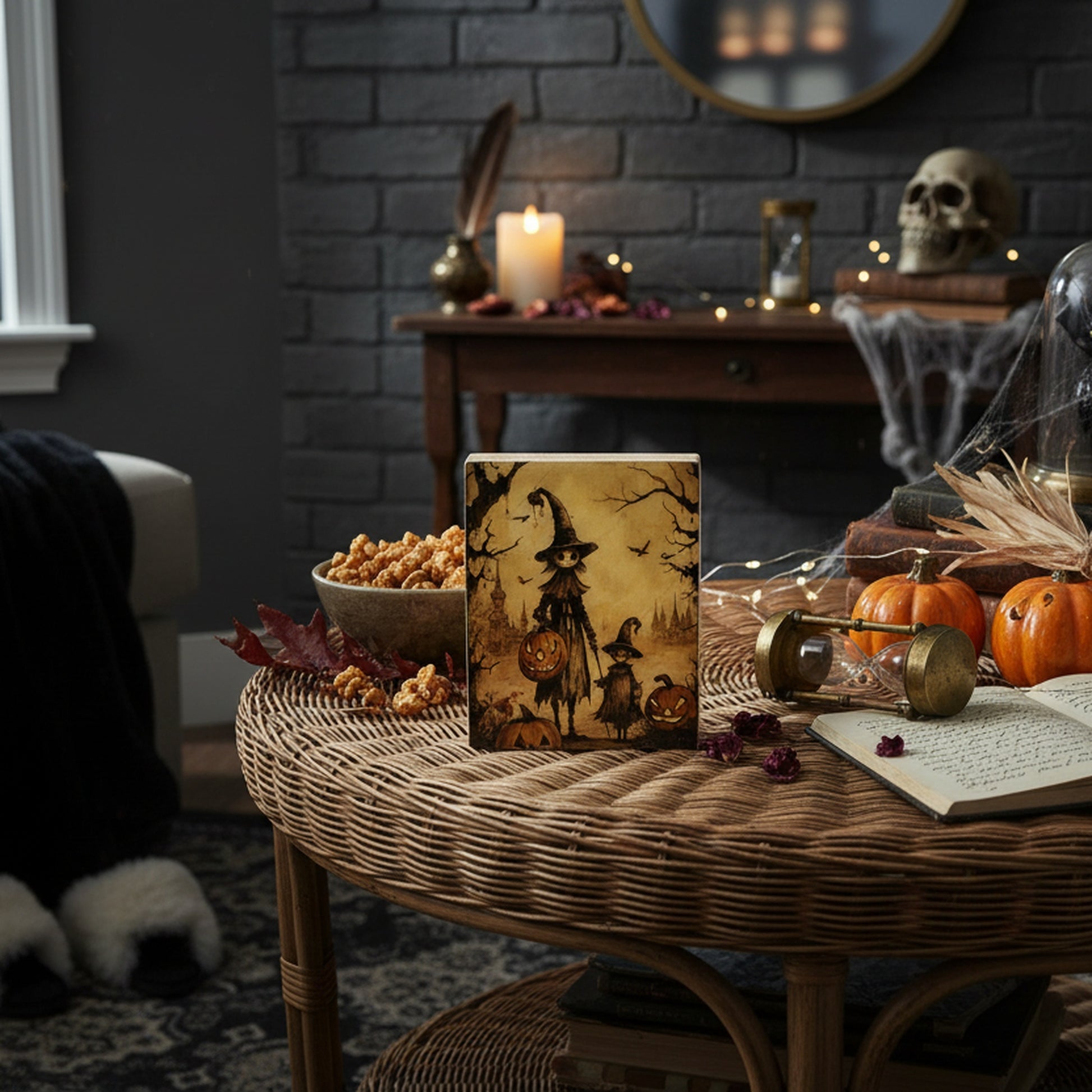 Print Block Halloween Witch & Pumpkin, Halloween, Holiday Decor- Set of 2