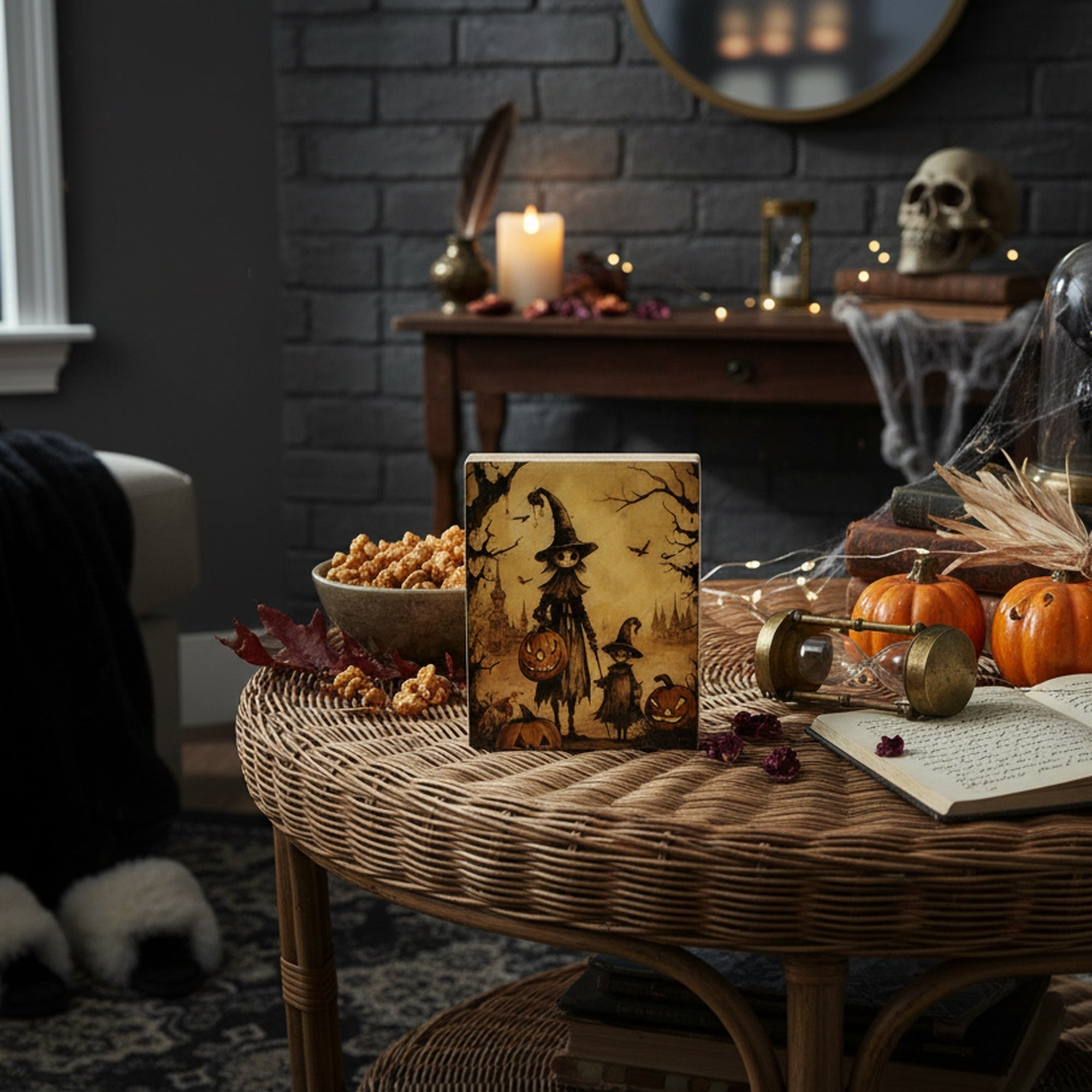 Print Block Halloween Witch & Pumpkin, Halloween, Holiday Decor- Set of 2