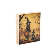 Print Block Halloween Witch & Pumpkin, Halloween, Holiday Decor- Set of 2
