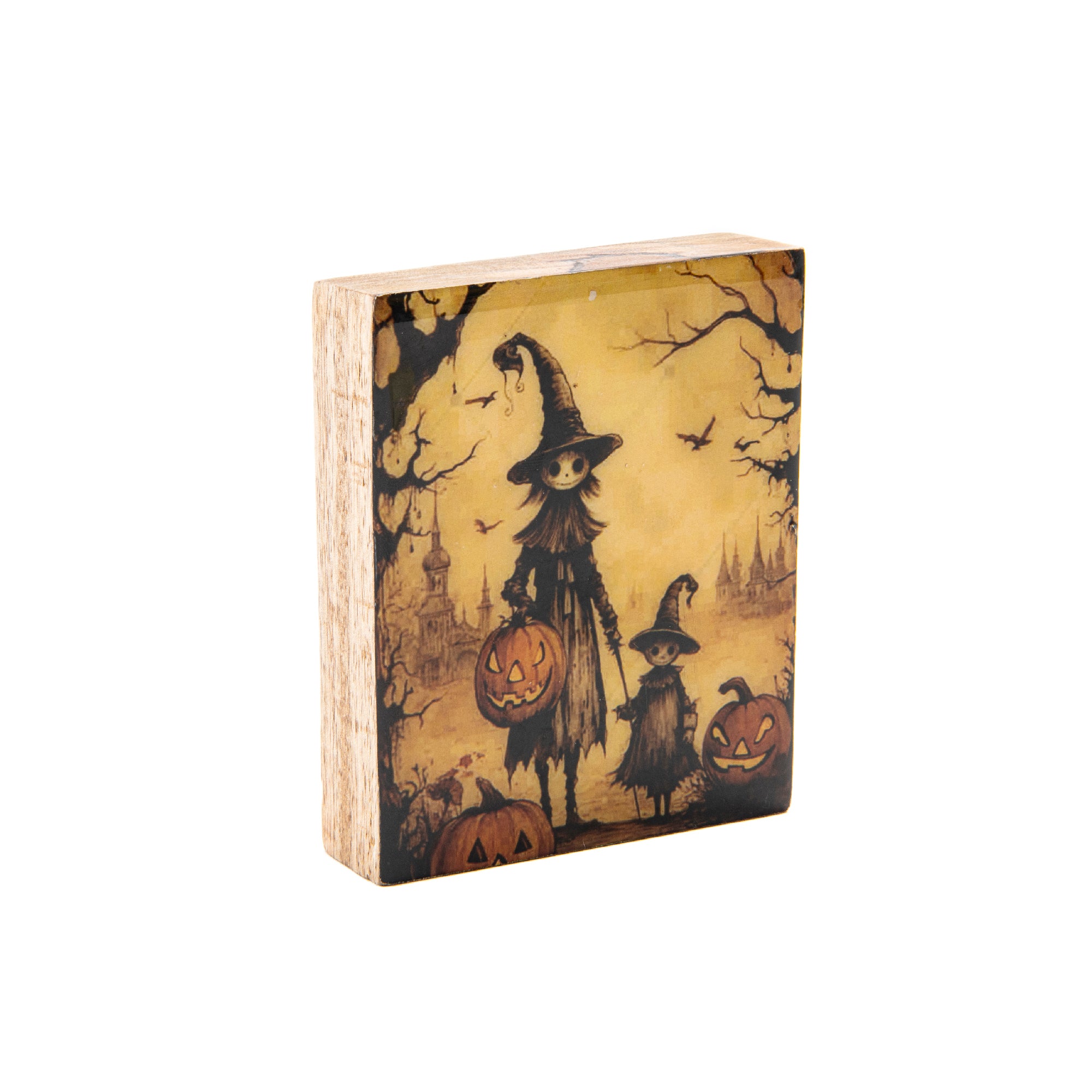 Print Block Halloween Witch & Pumpkin, Halloween, Holiday Decor- Set of 2