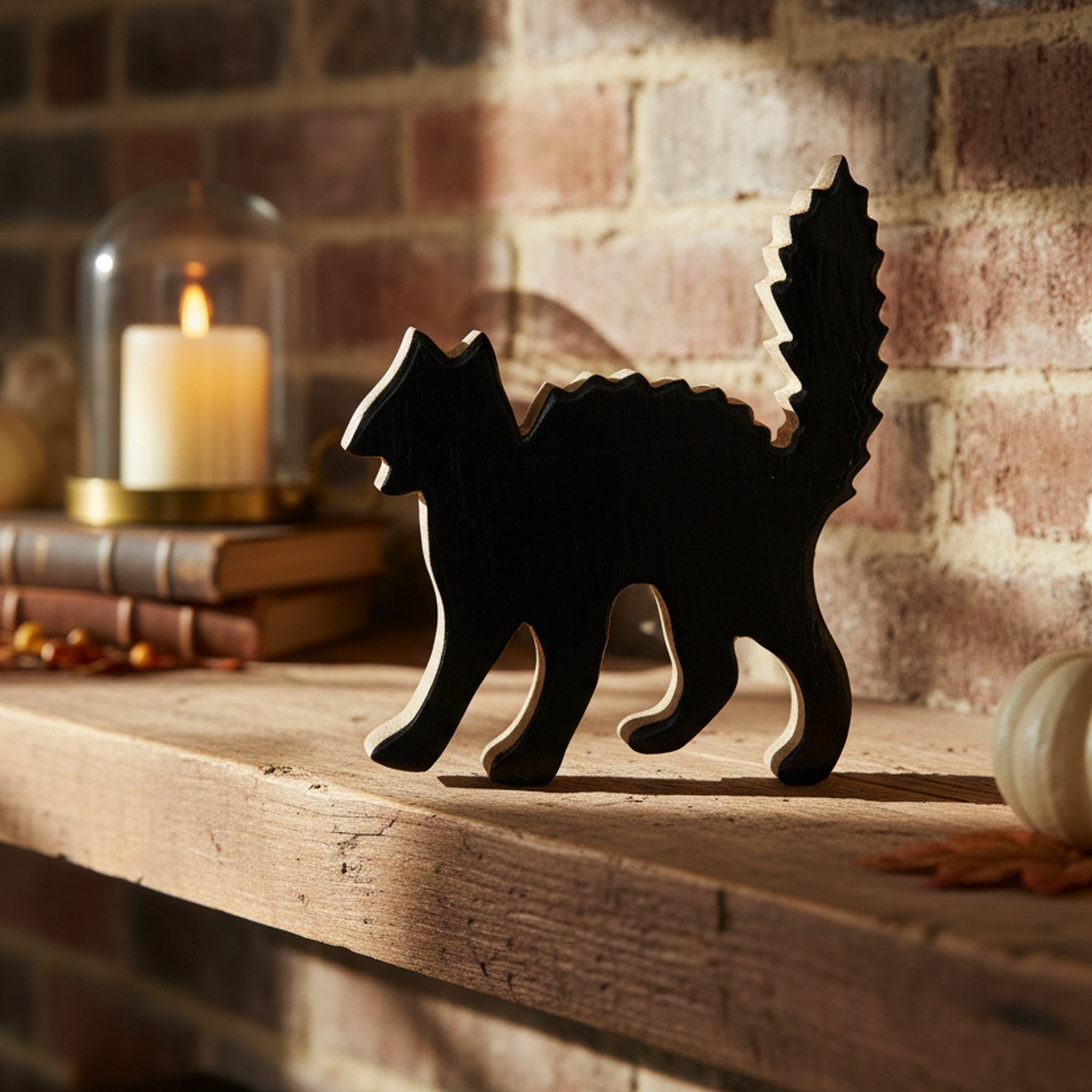 Wood Carved Halloween Black Cat, Halloween, Holiday Decor