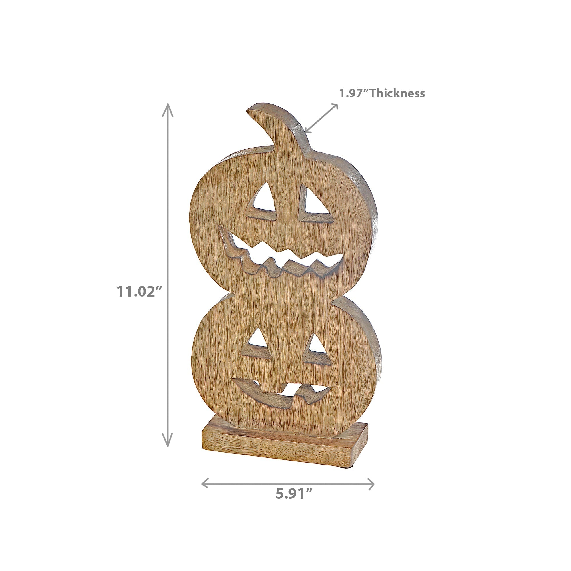 Wood Carved Double Jack-O-Lantern Decor – Halloween Tabletop Decoration, Fall Accent, Festive Seasonal Decor