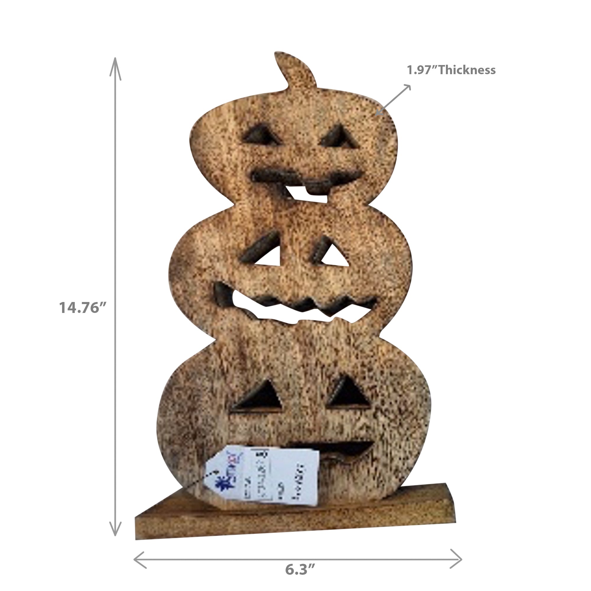 Wood Carved Triple Jack-O-Lantern Decor – Halloween Tabletop Decoration, Fall Accent, Festive Seasonal Decor