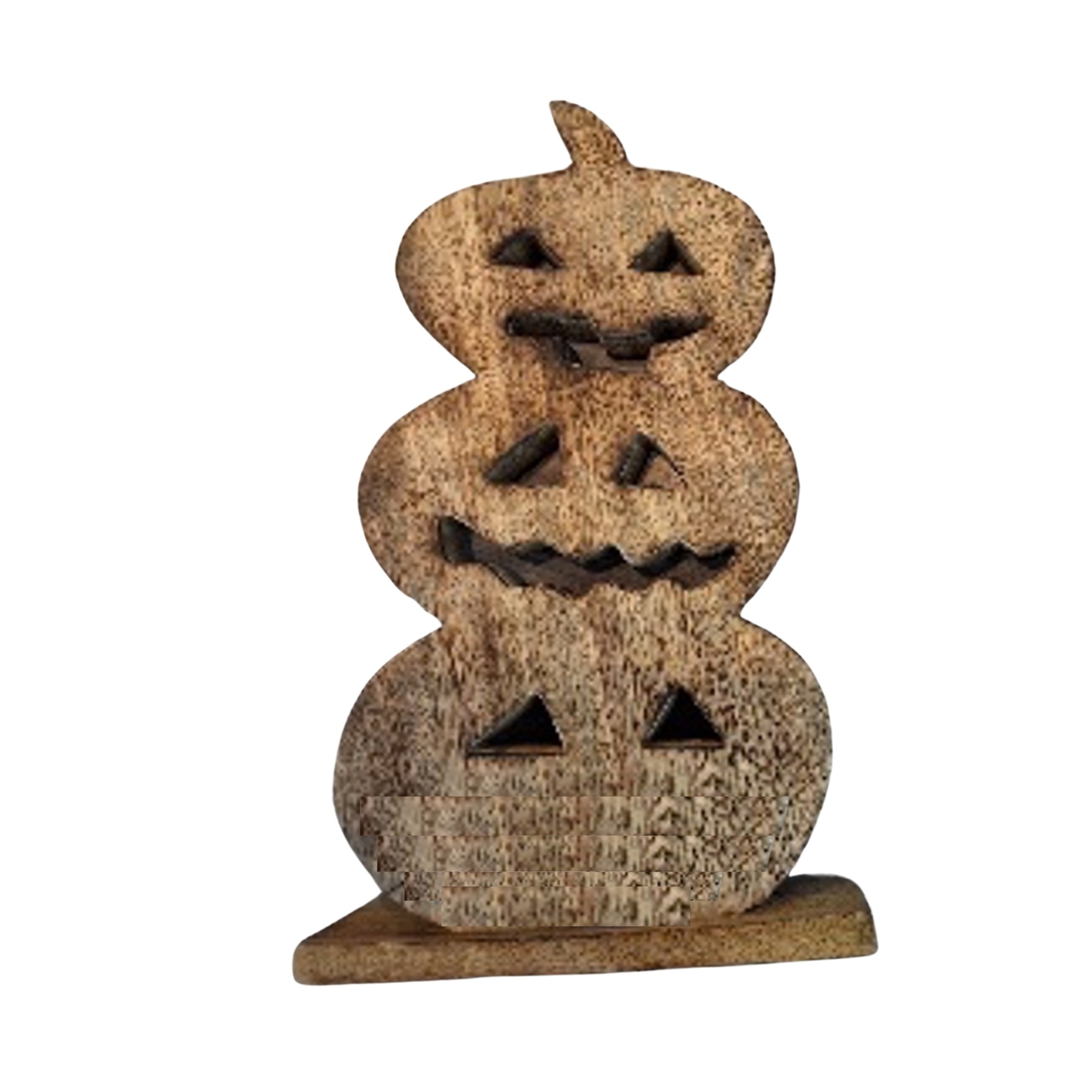 Wood Carved Triple Jack-O-Lantern Decor – Halloween Tabletop Decoration, Fall Accent, Festive Seasonal Decor