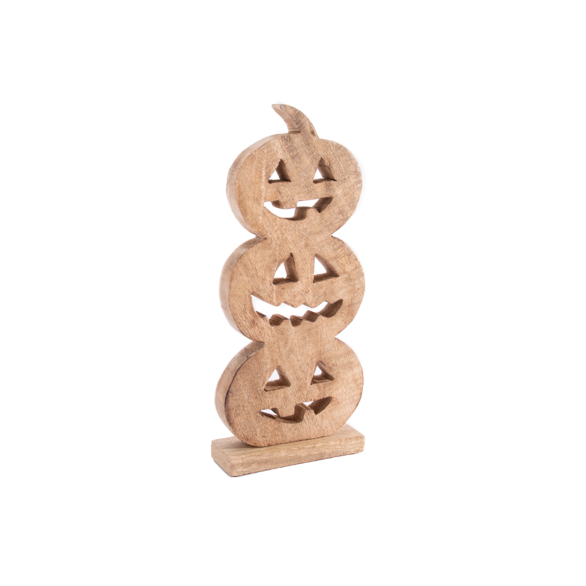 Wood Carved Triple Jack-o'-Lantern Decor, Lantern, Holiday Decor