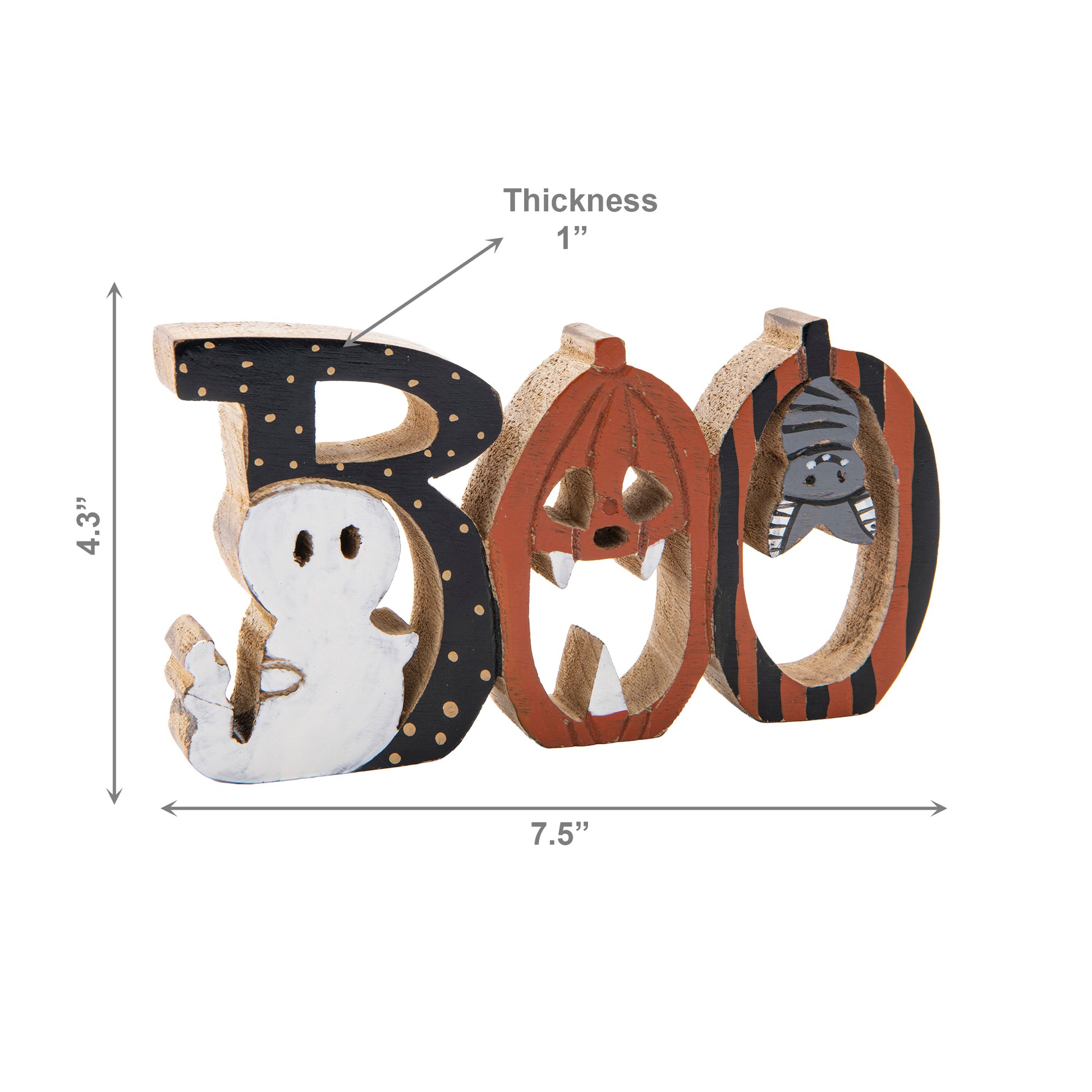 Mango Wood Decor Boo Ghost, Pumpkin, Bat, Halloween, Holiday Decor