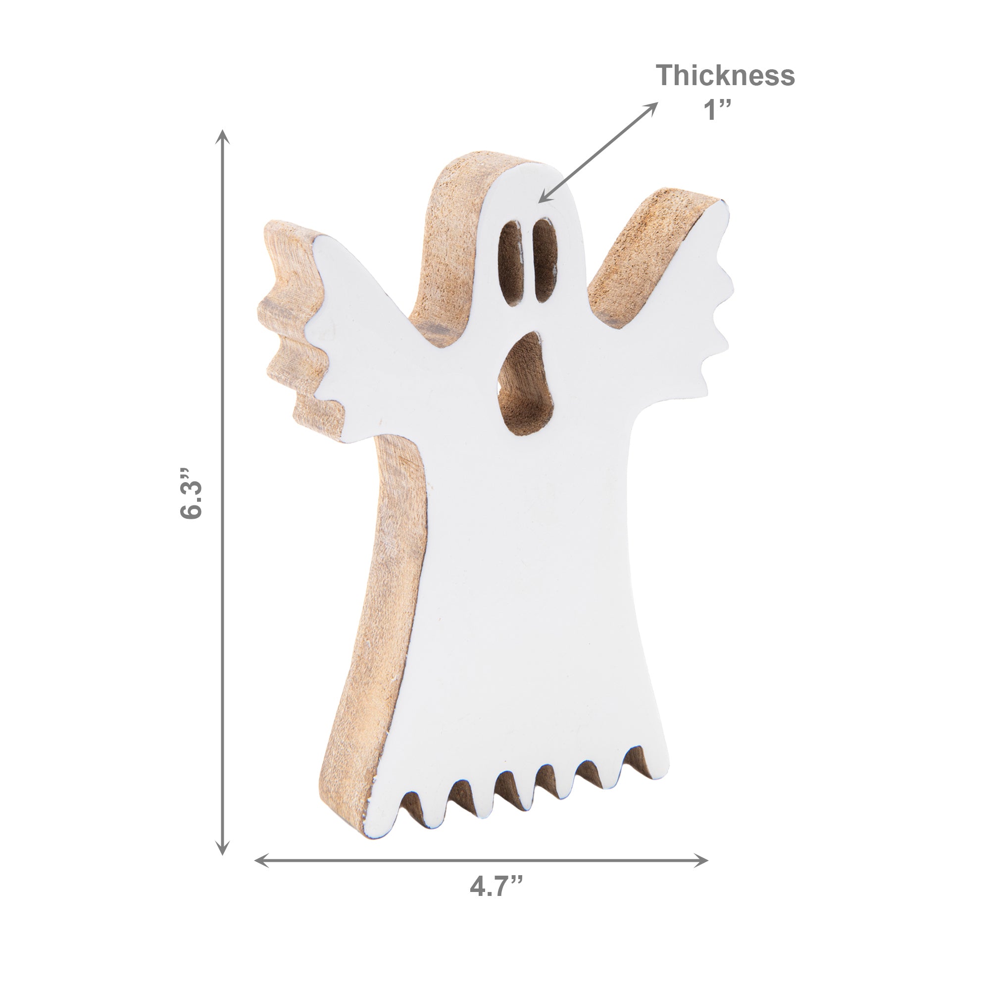 Enamel Coated Mango Wood Decor White Ghost, Halloween, Holiday Decor