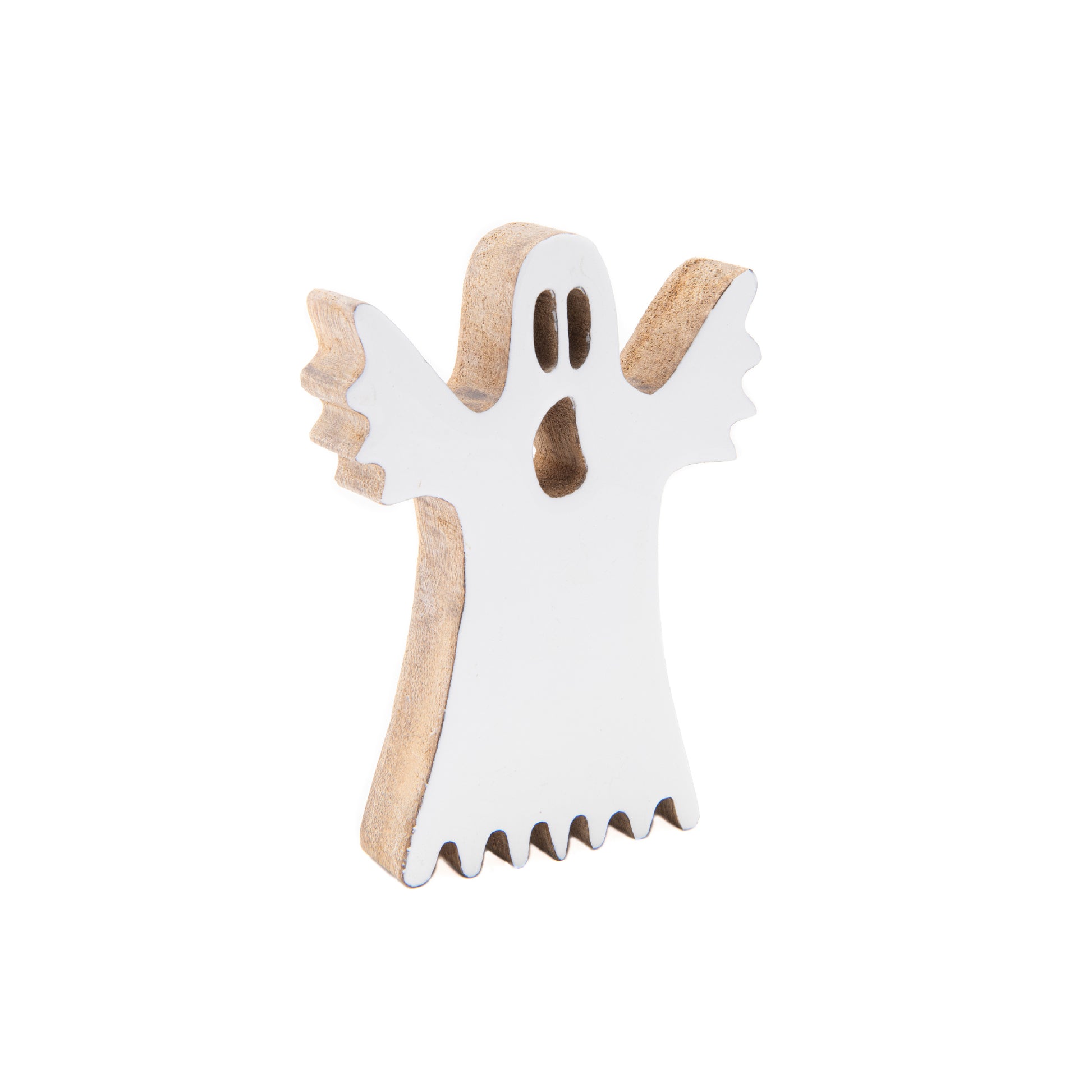 Enamel Coated Mango Wood Decor White Ghost, Halloween, Holiday Decor
