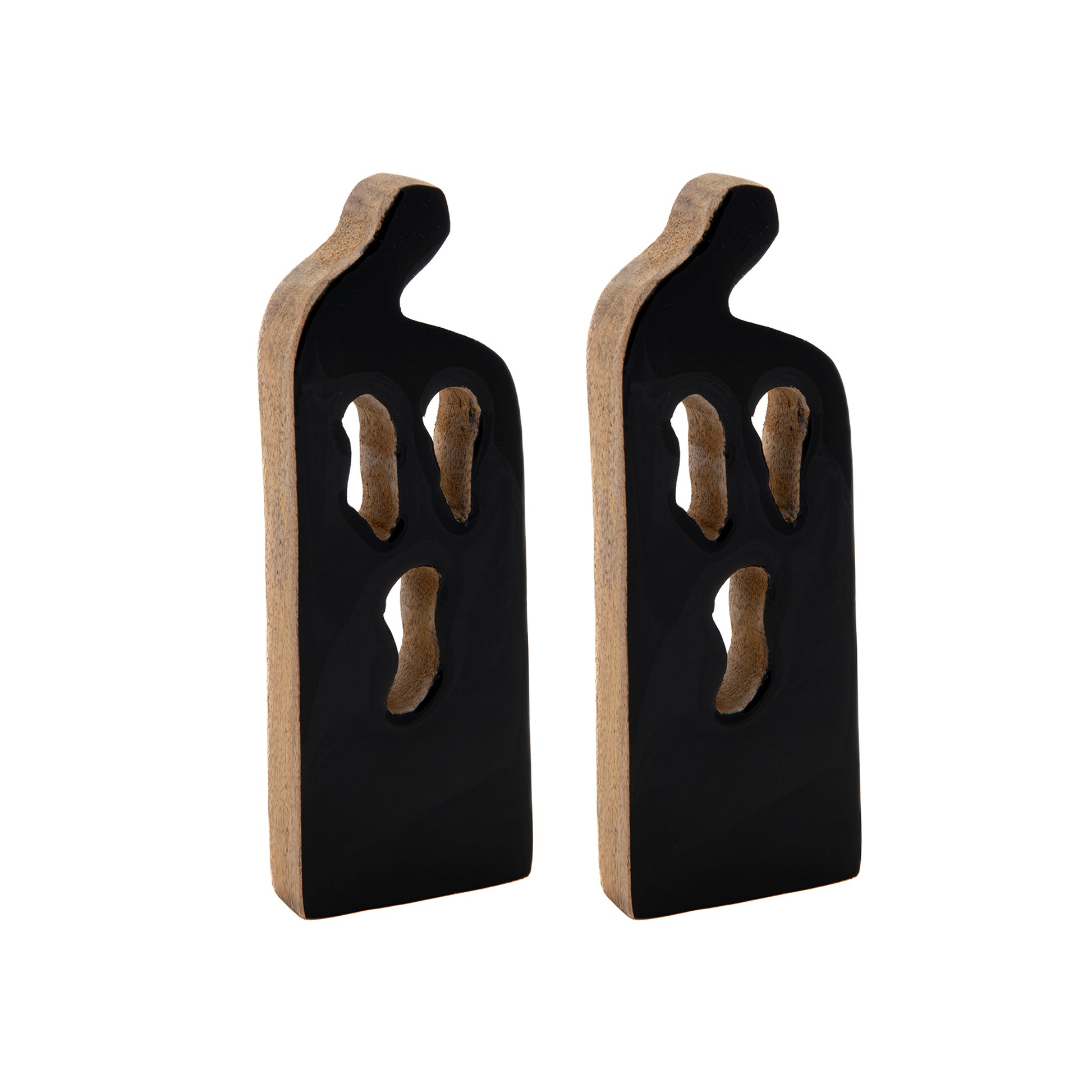 Enamel Coated Mango Wood Decor Black Ghost, Halloween, Holiday Decor- Set of 2