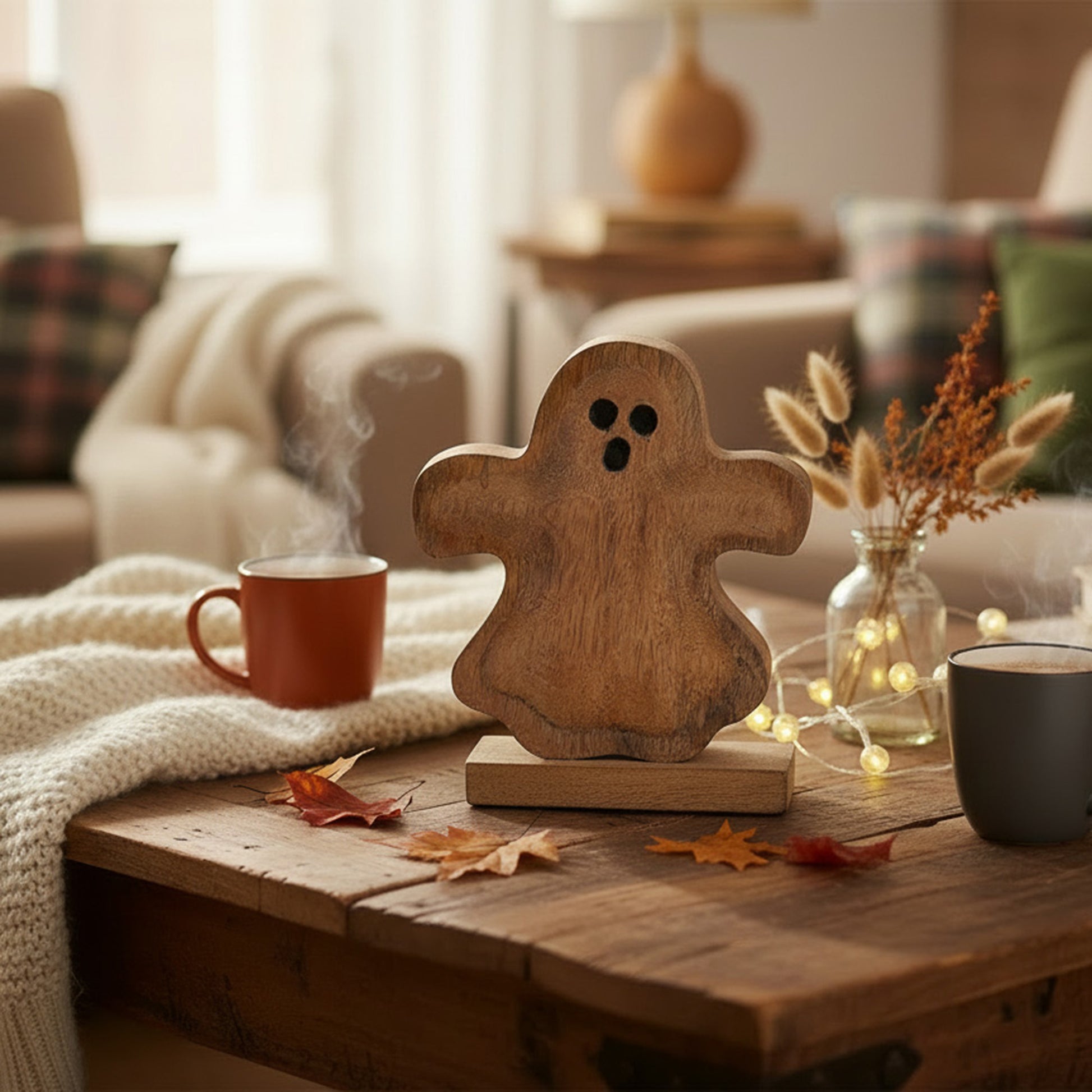 Mango Wood Shaped Serving Tray Ghost, Halloween, Serving Tray, Holiday Decor