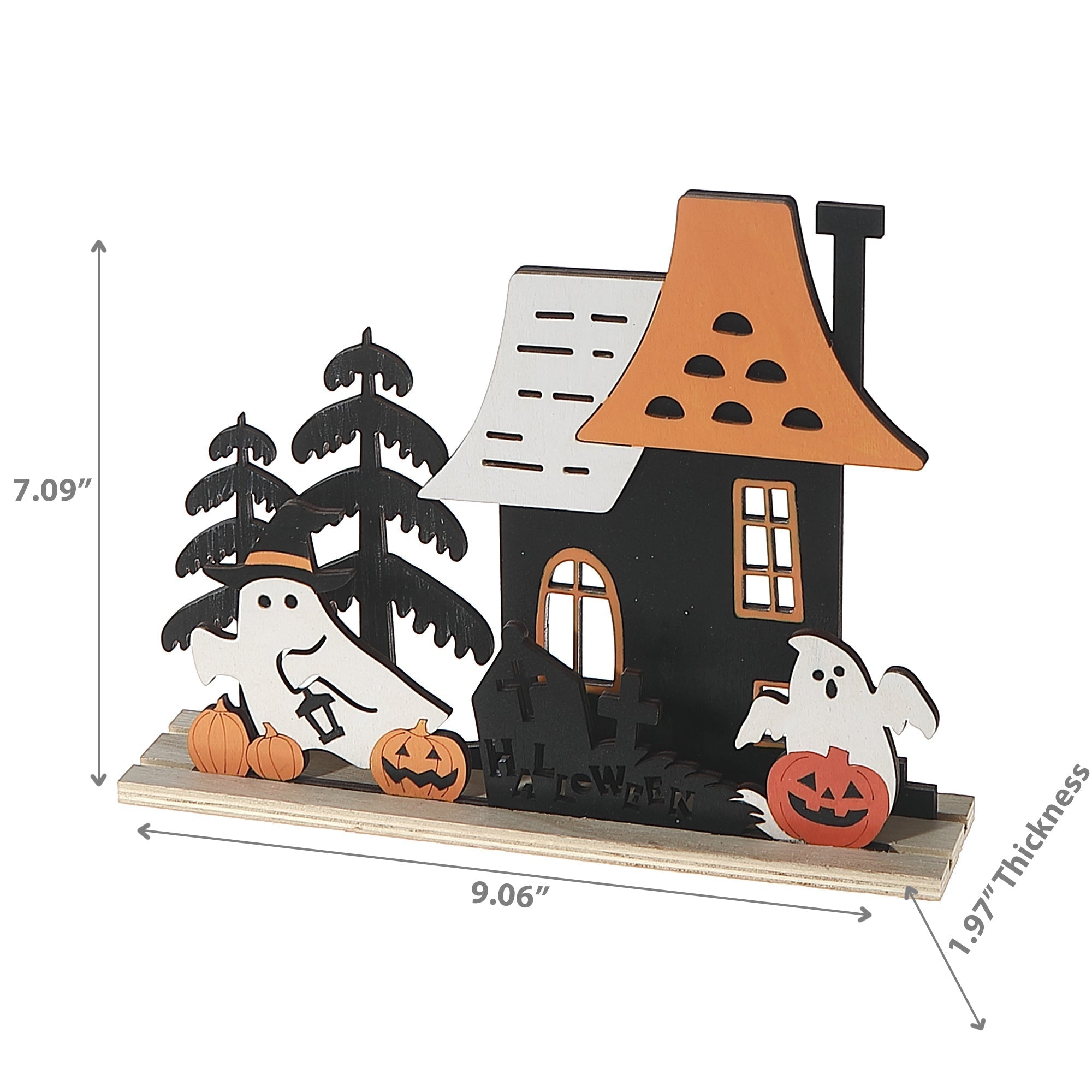 Wooden House & Ghost Halloween Decoration – Spooky Tabletop Decor