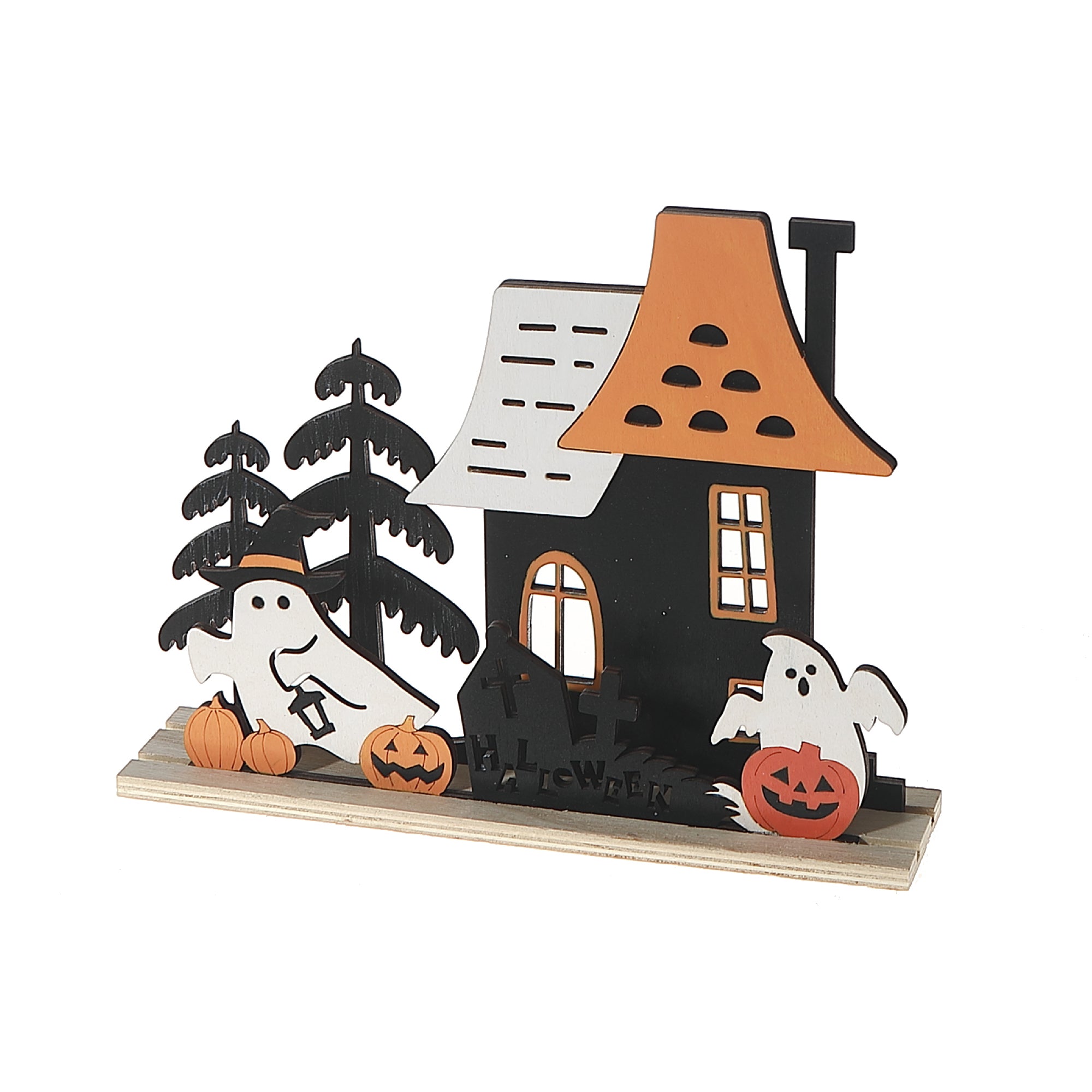 Wooden House & Ghost Halloween Decoration – Spooky Tabletop Decor