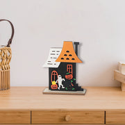 Small Wooden House with Mummy & Pumpkin Halloween Decoration – Fall Table Decor, Spooky Accent