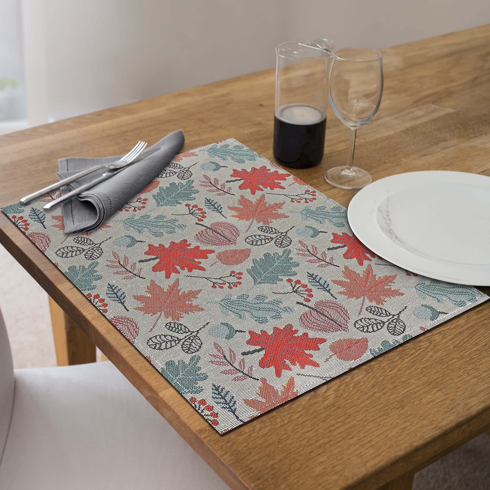Tapestry Placemat Set of 12 Falling Leaves 13"x18" – Fall Table Decor, Thanksgiving Dining Accent, Seasonal Autumn Decoration