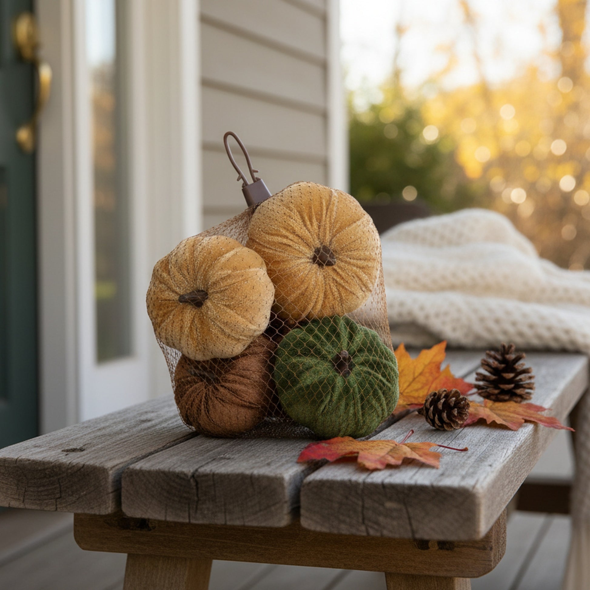 5 Pack Pumpkin Decor in Net Bag, Fall Harvest, Holiday Decor- Set of 2