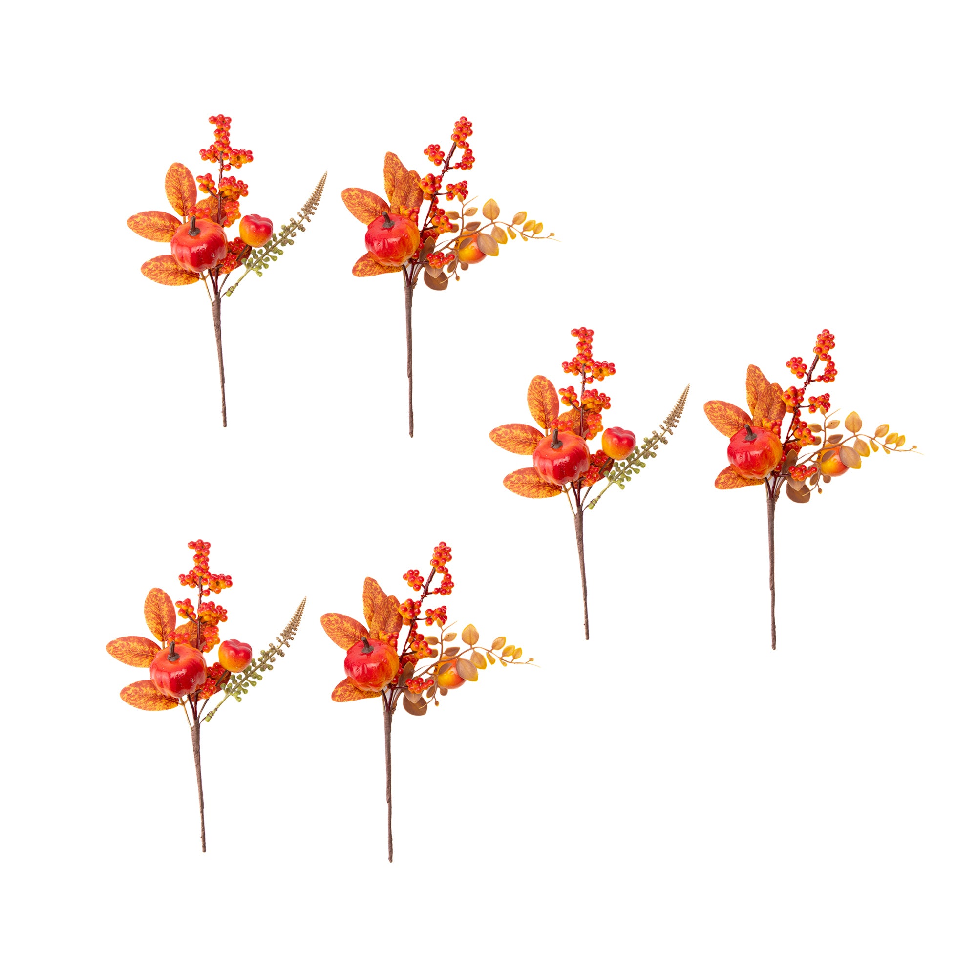 Pumpkin and Berries Pick Assorted, Fall Harvest, Floral Pick, Holiday Decor- Set of 6