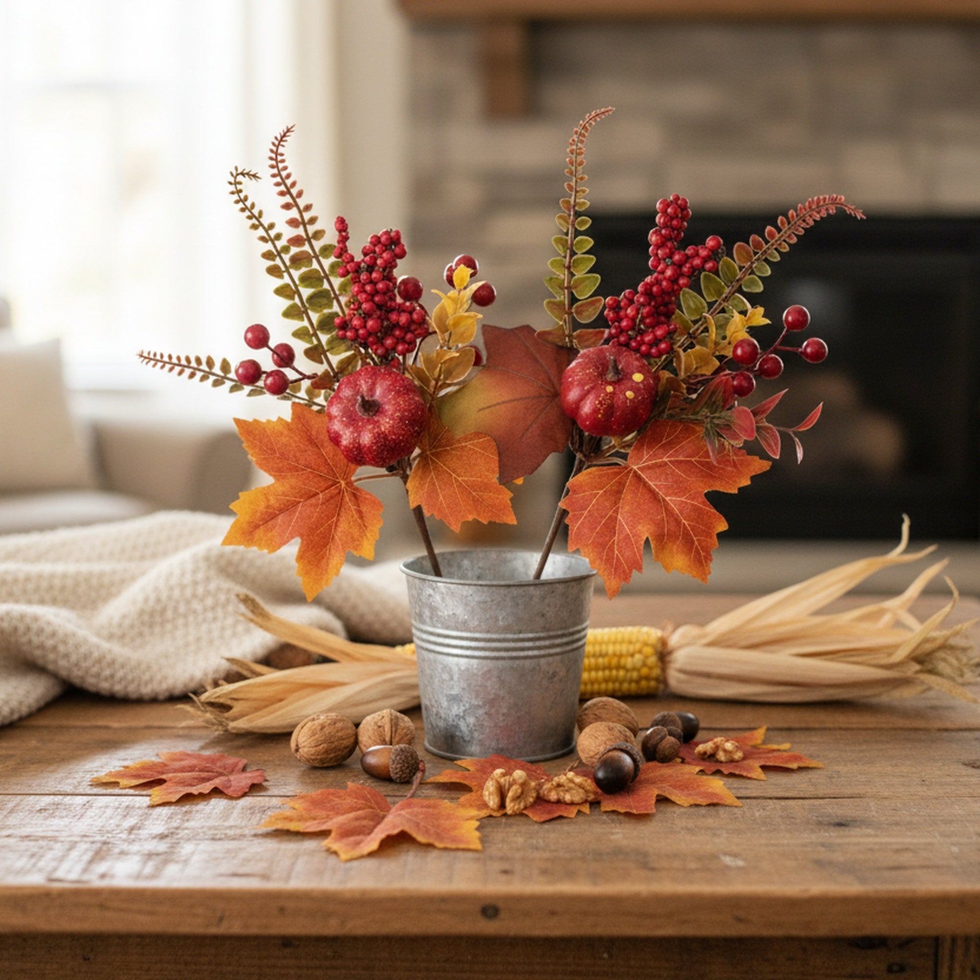 Pumpkin and Autumn Foliage Pick Assorted, Fall Harvest, Floral Pick, Holiday Decor- Set of 6