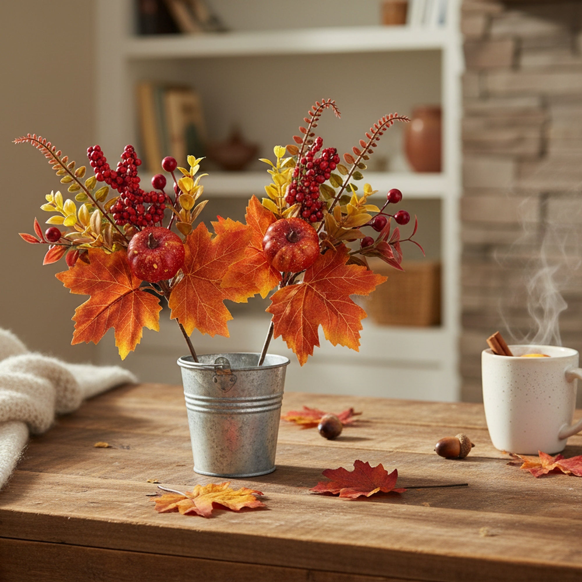 Pumpkin and Autumn Foliage Pick Assorted, Fall Harvest, Floral Pick, Holiday Decor- Set of 6