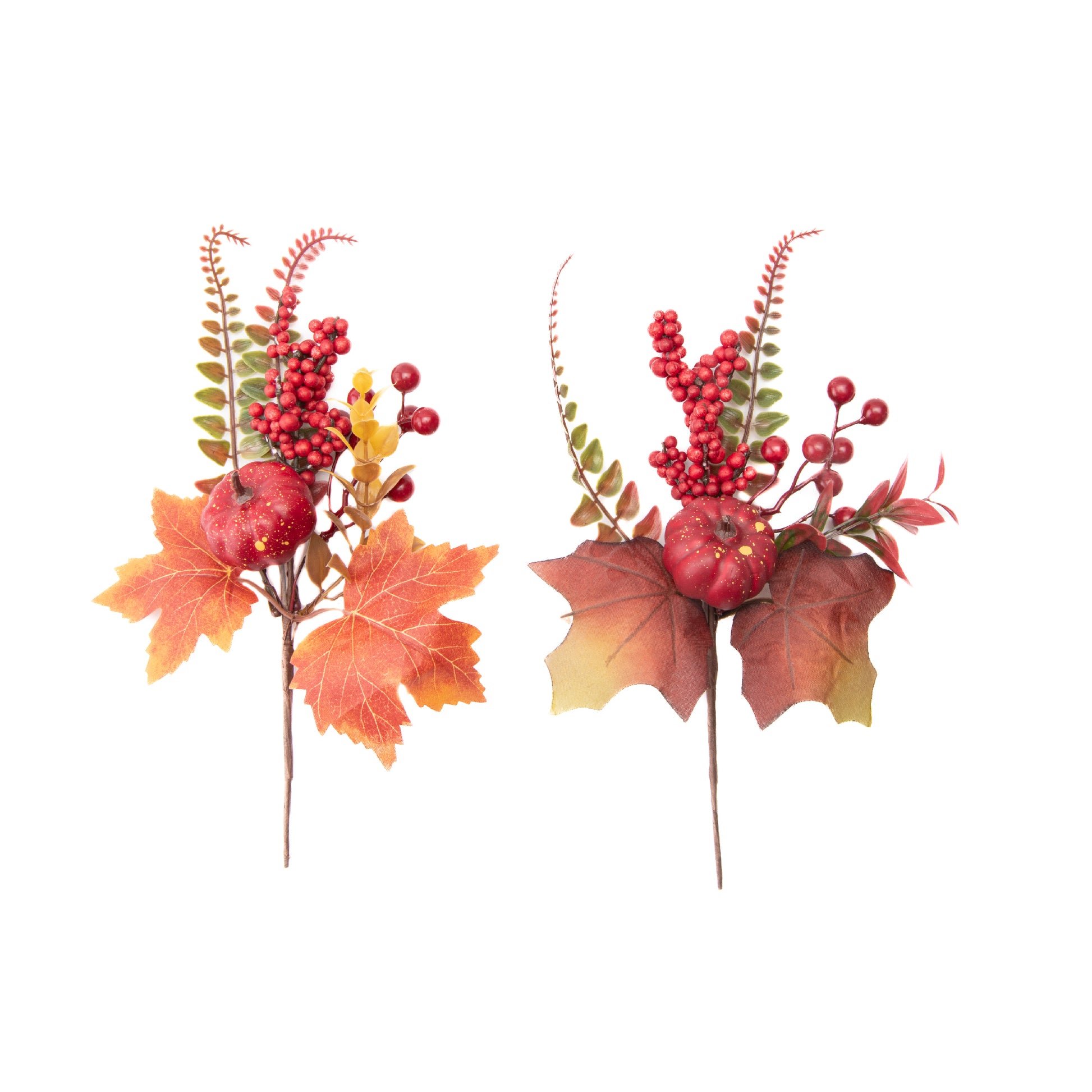 Pumpkin and Autumn Foliage Pick Assorted, Fall Harvest, Floral Pick, Holiday Decor- Set of 6