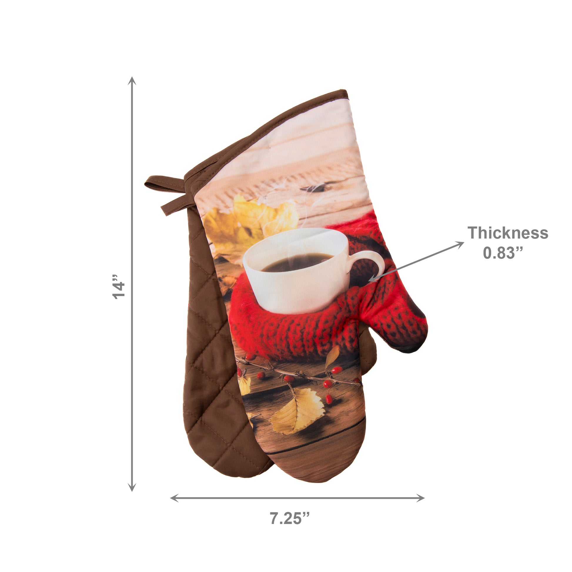 14" Oven Mitts 2 Piece Cozy Coffee, Holiday Decor- Set of 2