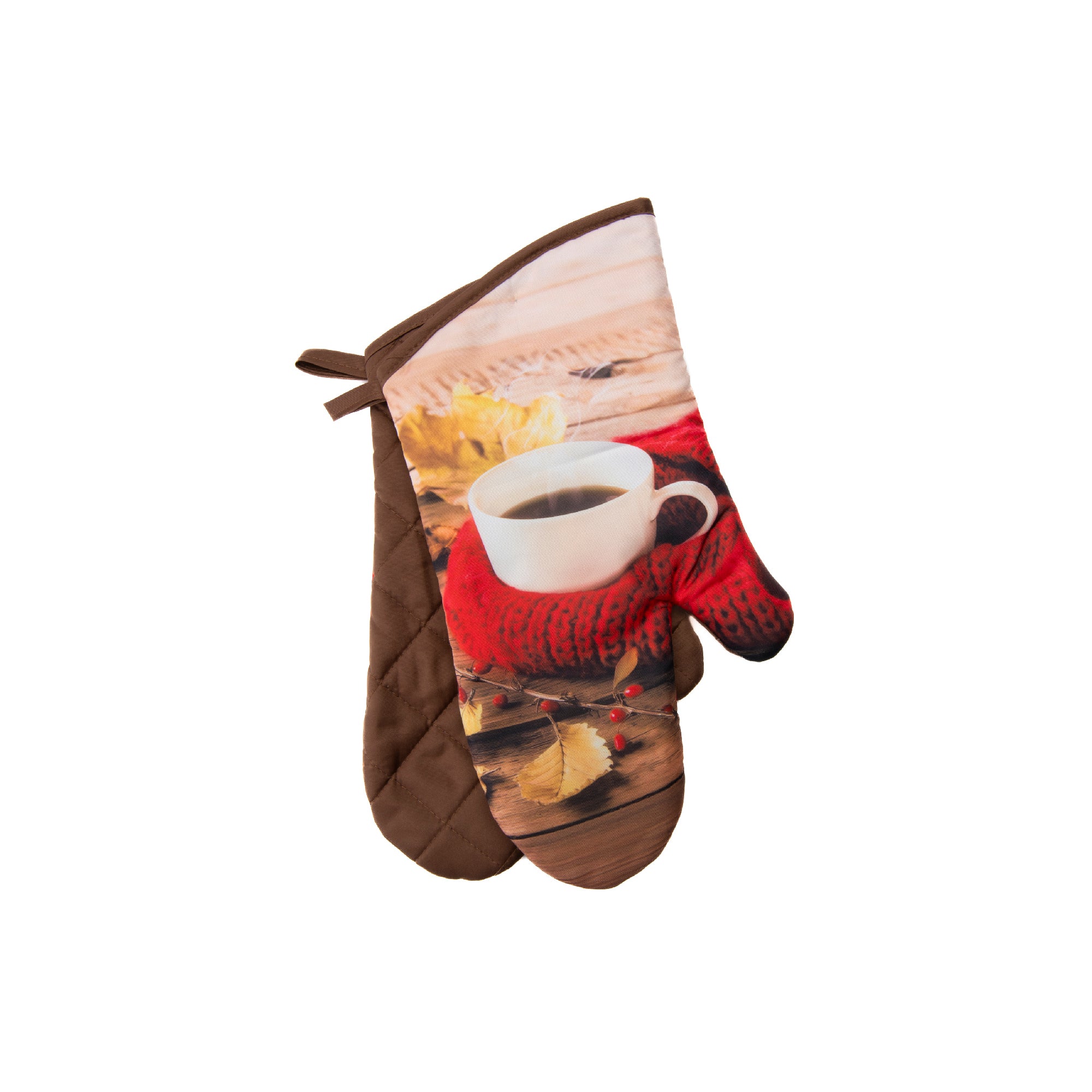 14" Oven Mitts 2 Piece Cozy Coffee, Holiday Decor- Set of 2
